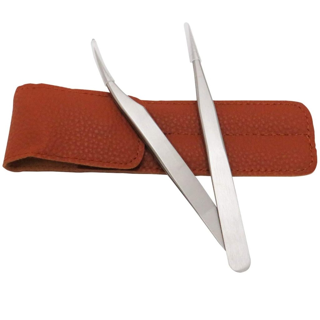2PC Professional Eyelash Tweezers - Stainless Steel Silver Eyelash Extensions Tools with Storage Bag | Perfect for Salon, Home Use & DIY Makeup