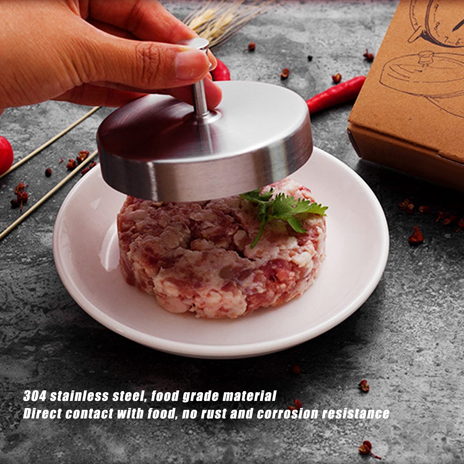 Stainless Steel Hamburger Press & Patty Smasher with Adjustable Handle - Perfect for BBQ Grill, Backyard Cookouts & Restaurant Burger Making