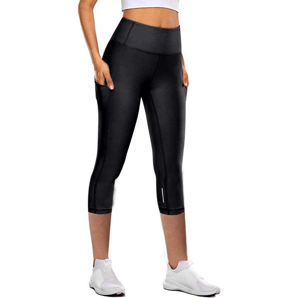 LEKODE Women's High-Waist Yoga Cropped Trousers with Pockets - Workout Leggings for Gym, Running, Pilates & Lounge