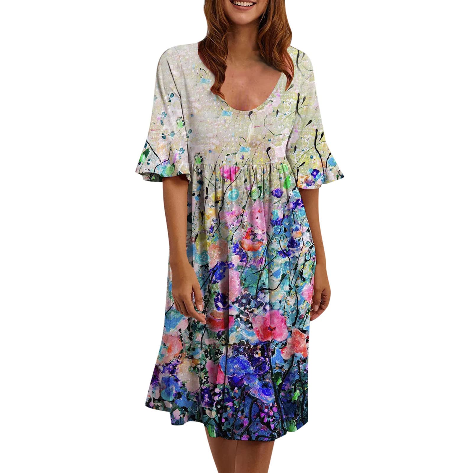 Women's Casual Summer Dresses - Loose Pleated Design with Pockets | Comfortable Flowy Dress for Beach, Vacation & Everyday Wear