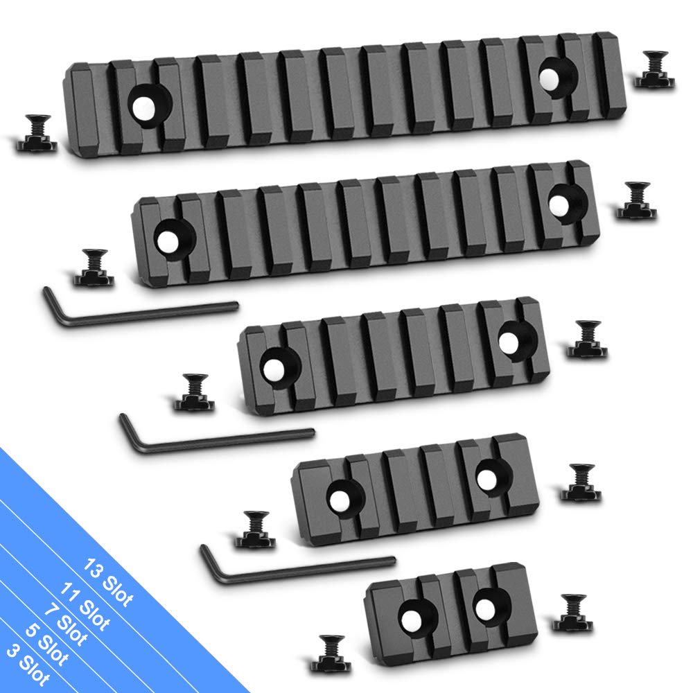 Modkin Picatinny Rail Accessory Set - 3/5/7/11/13 Slots Aluminum Rail Sections with 11 T-Nuts, 11 Screws & 3 Allen Wrenches for Rifle Scope Mounting, Tactical Gear Attachment and Firearm Accessories