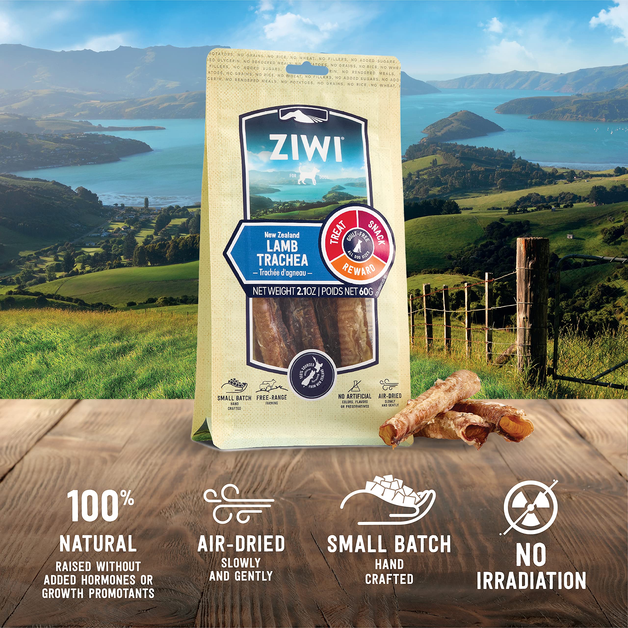 ZIWI Premium Air-Dried Lamb Trachea Dog Treats - All Natural, Grain-Free, Single Protein, High-Value Training Rewards & Chews for Dogs - 2.1oz Pack - Perfect for Training, Dental Health & Anxious Pets