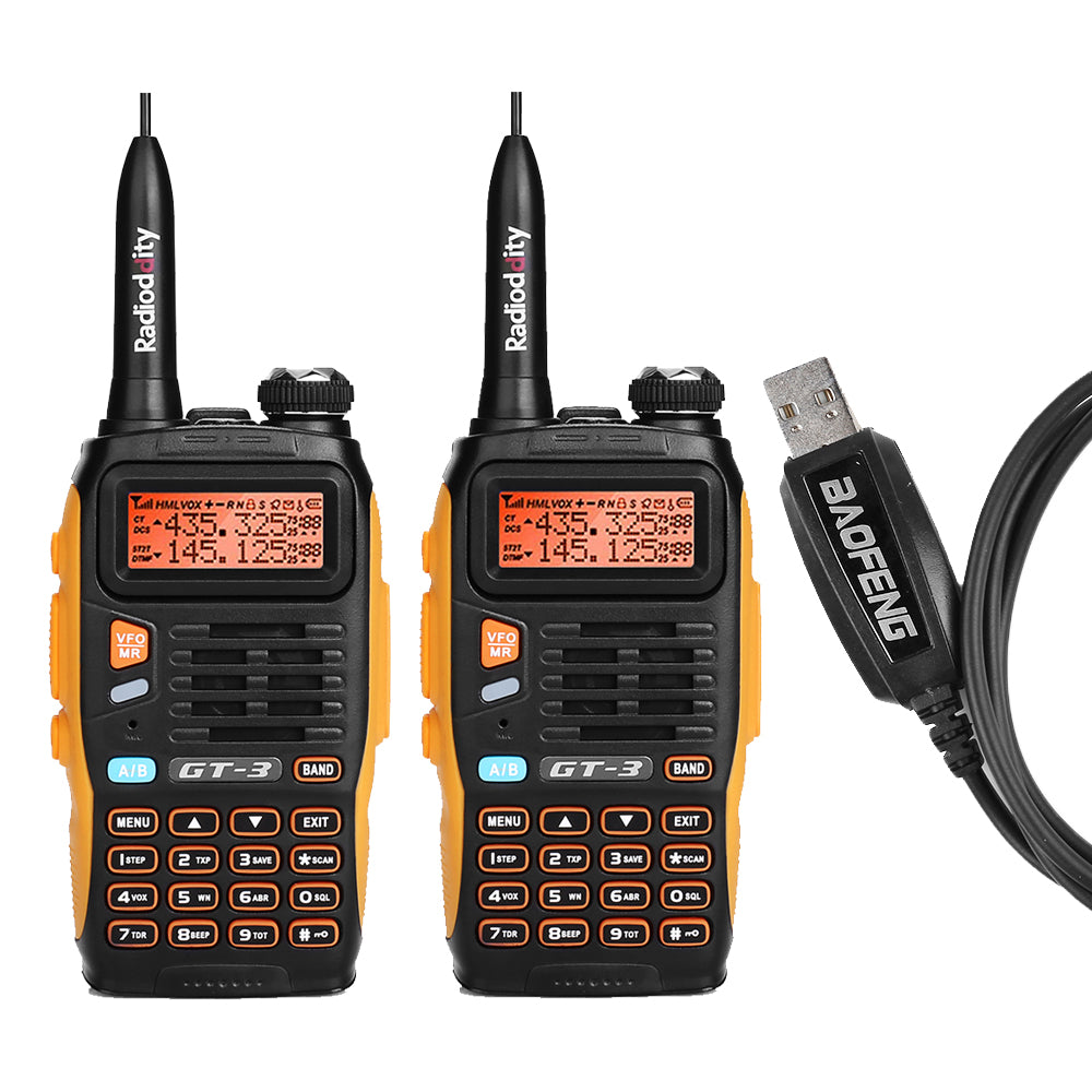 Baofeng GT-3 Mark II Dual Band Two-Way Radio (2 Pack with Cable) - 5W High Power, Enhanced Antenna, Built-in Flashlight - Ideal for Outdoor Adventures, Emergency Communication, and Security Teams