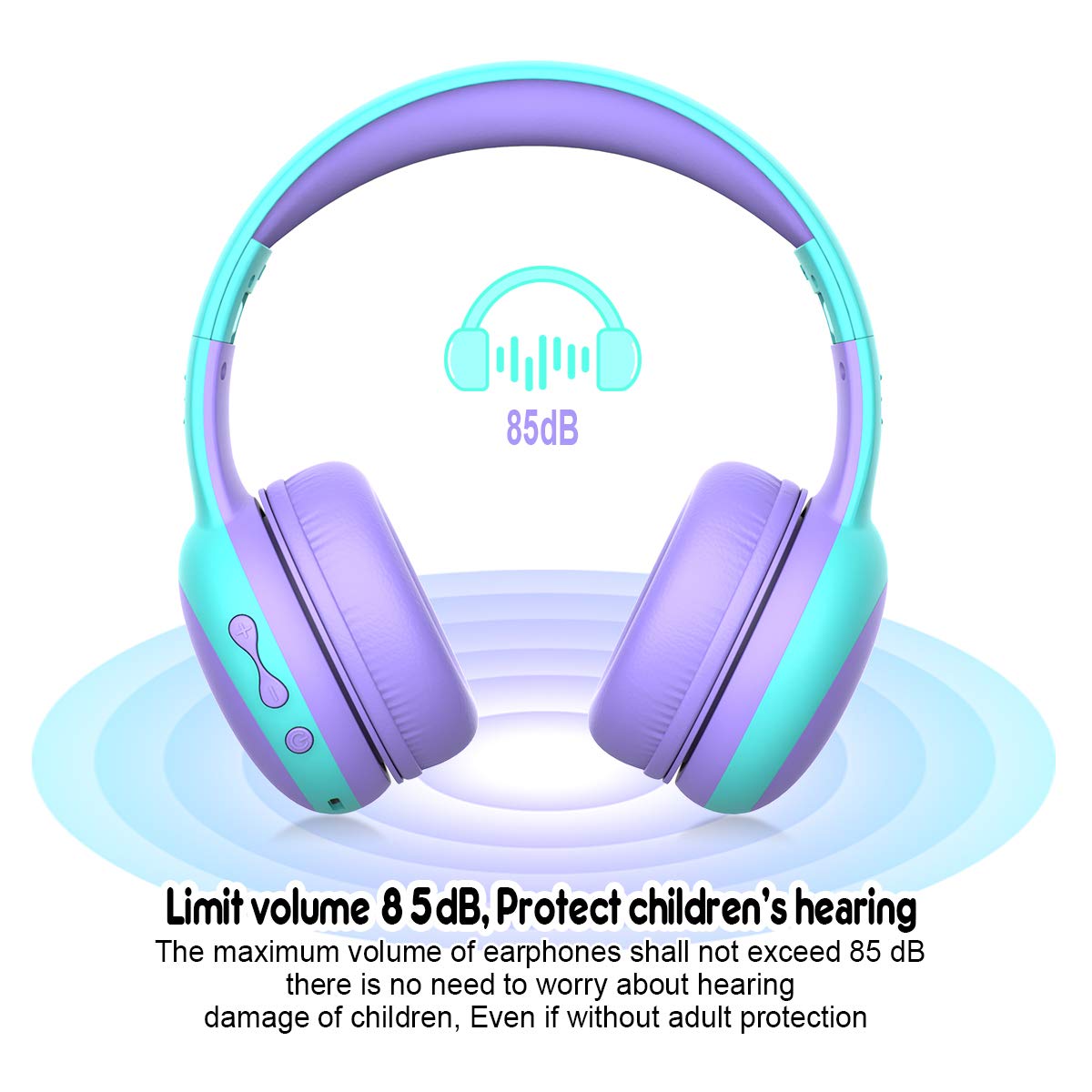 Gorsun Kids Bluetooth Headphones Wireless Over-Ear with Microphone, 85dB Volume Limited Safe for Children, Bluetooth 5.3, 40H Playtime, Lightweight Portable - Perfect for School, Travel & Home (Purple)