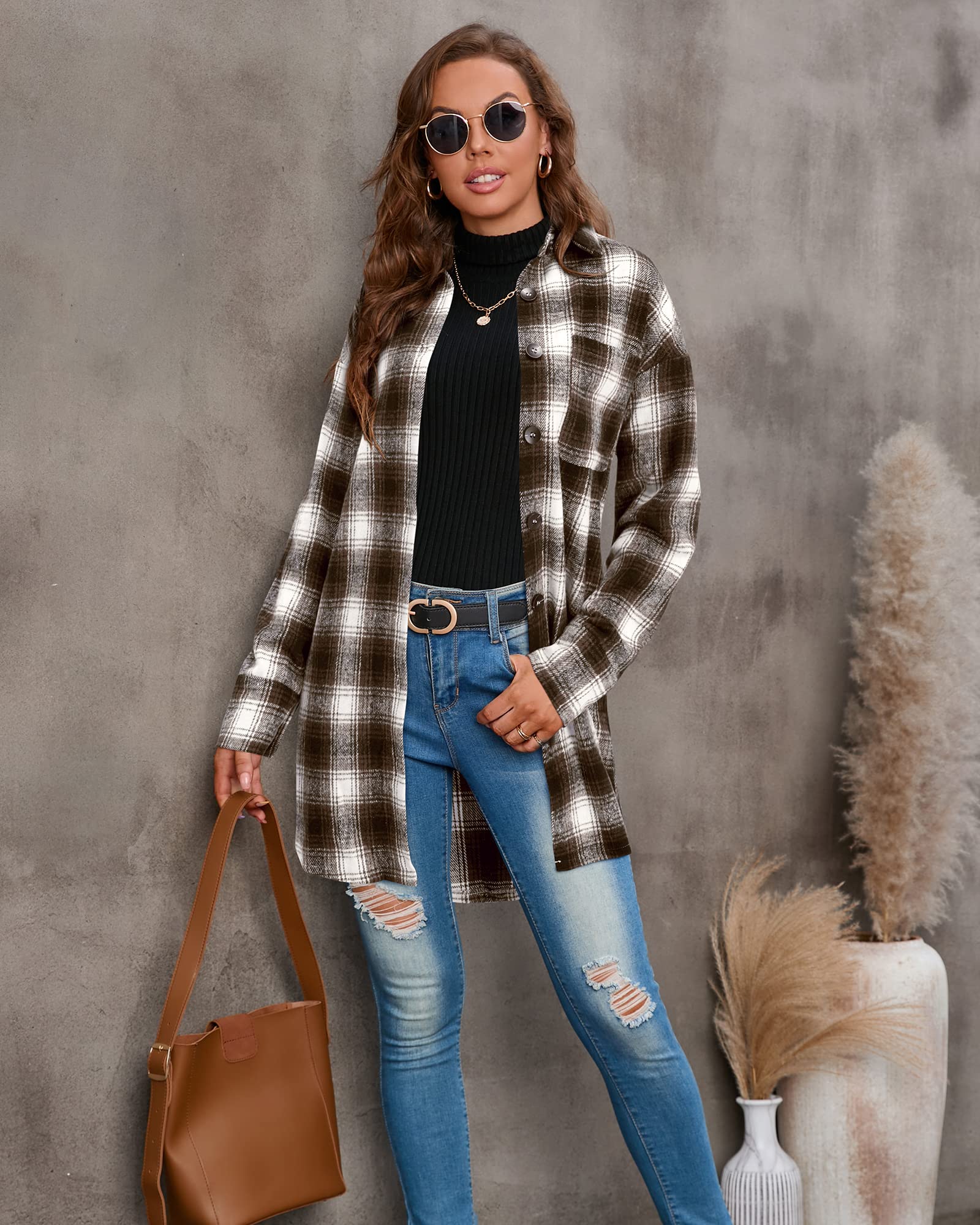 LAISHEN Women's Flannel Plaid Shirt Jacket - Casual Long Sleeve Button Down Shacket Top for Fall & Winter | Perfect for Layering, Outdoor Activities, and Everyday Wear