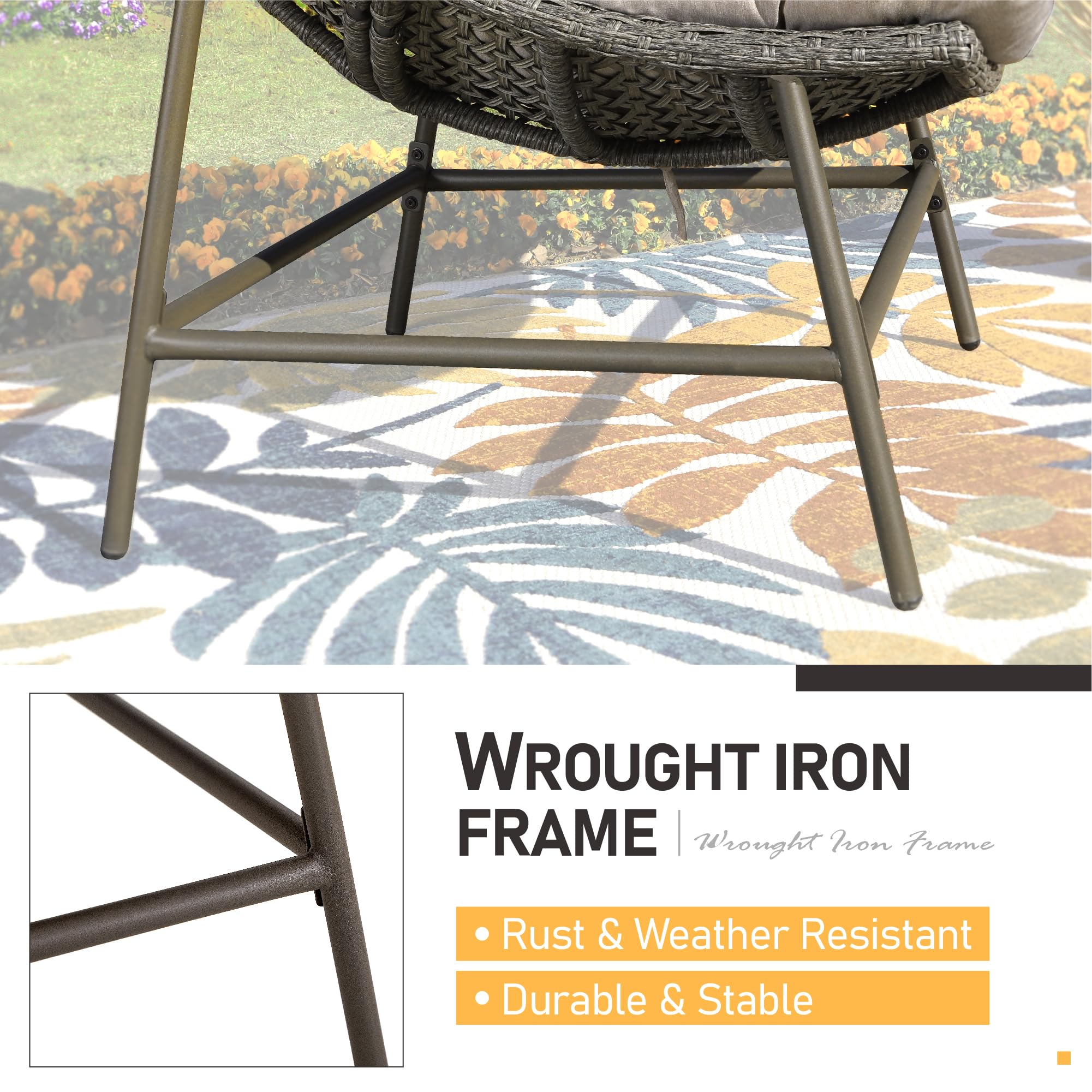 Sophia & William Outdoor Papasan Chairs Set of 2 - Rattan Club Scoop Lounge Chairs with 3.9
