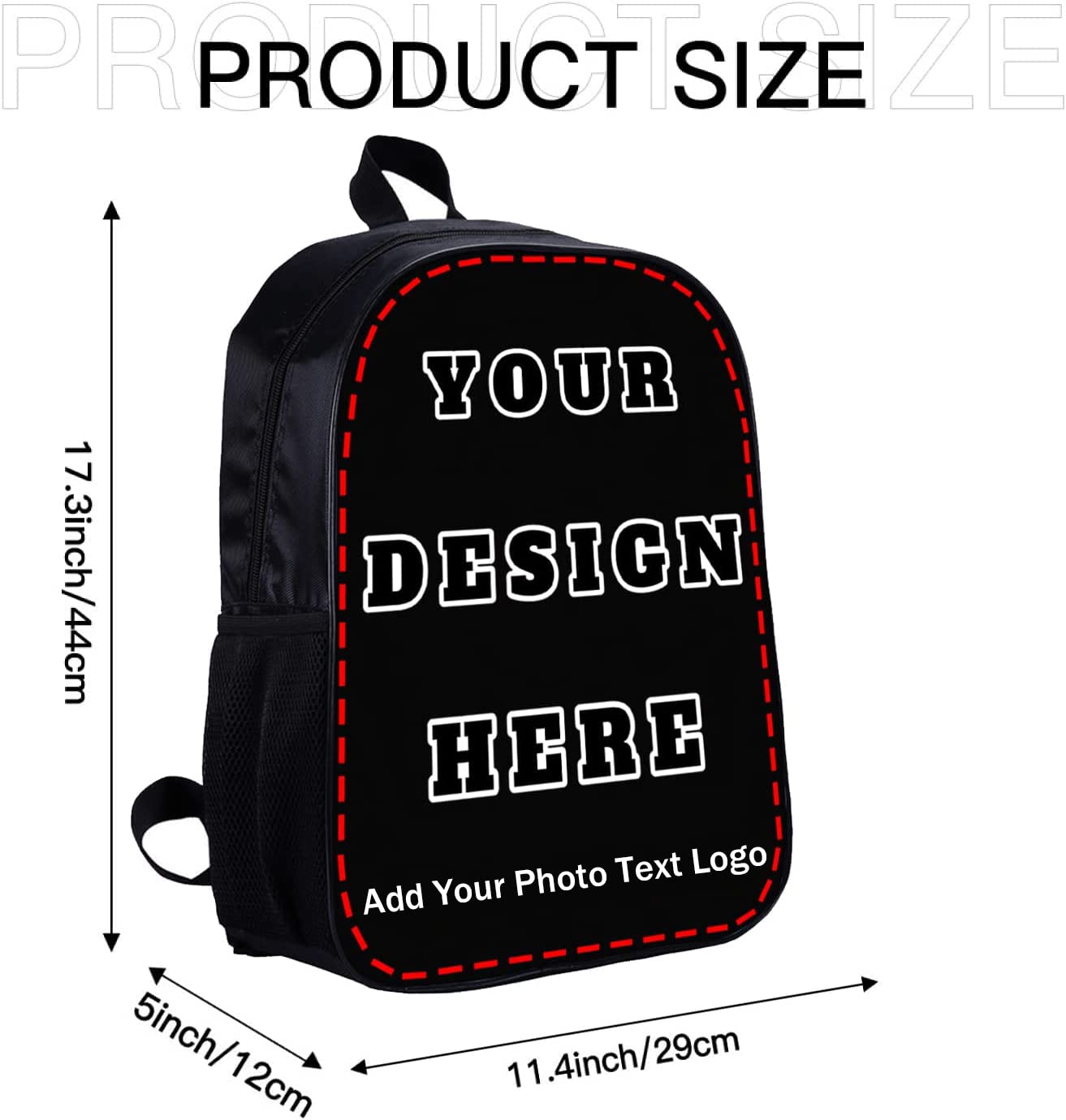 Custom Personalized Backpack for Boys & Girls - Add Text & Image - 17 Inch Laptop Backpack for Men & Women - School, Travel & Everyday Use