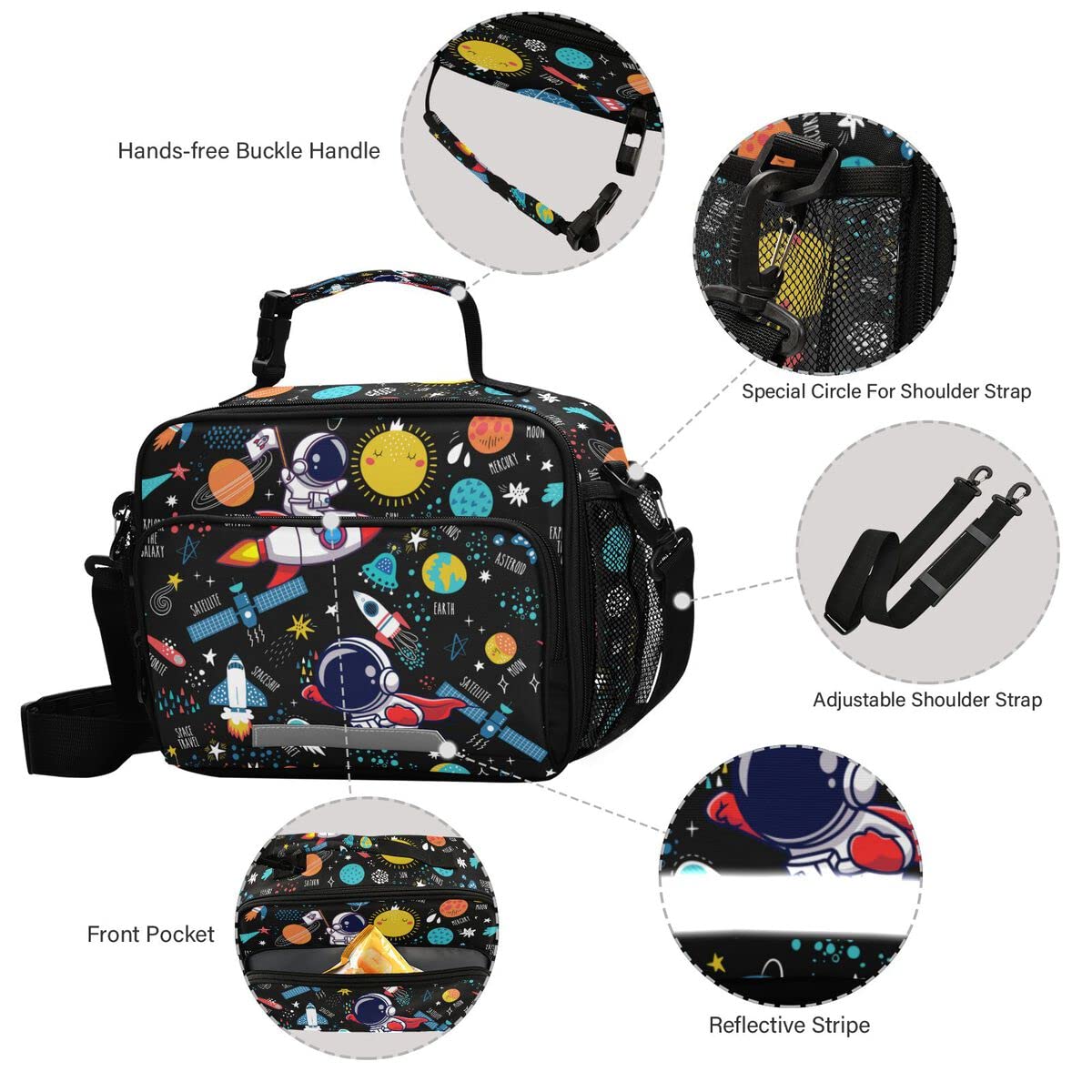Space Astronaut Insulated Lunch Bag for Women & Men - Adjustable Shoulder Strap, Leakproof Lunch Tote for Work, Office, School & Picnic - Perfect for Adults & Kids Daily Use