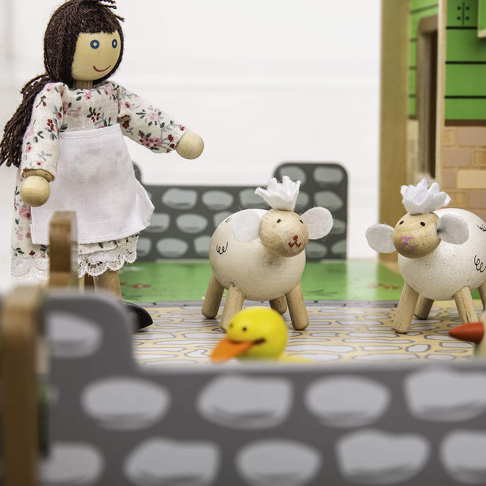 Bigjigs Toys Wooden Cobblestone Farm Set with Working Gates, Stable & Hay Loft - Pretend Play Farmhouse for Kids, Educational Wooden Barn Toy for Toddlers - Perfect for Farm Animal Role Play & Early Learning Activities