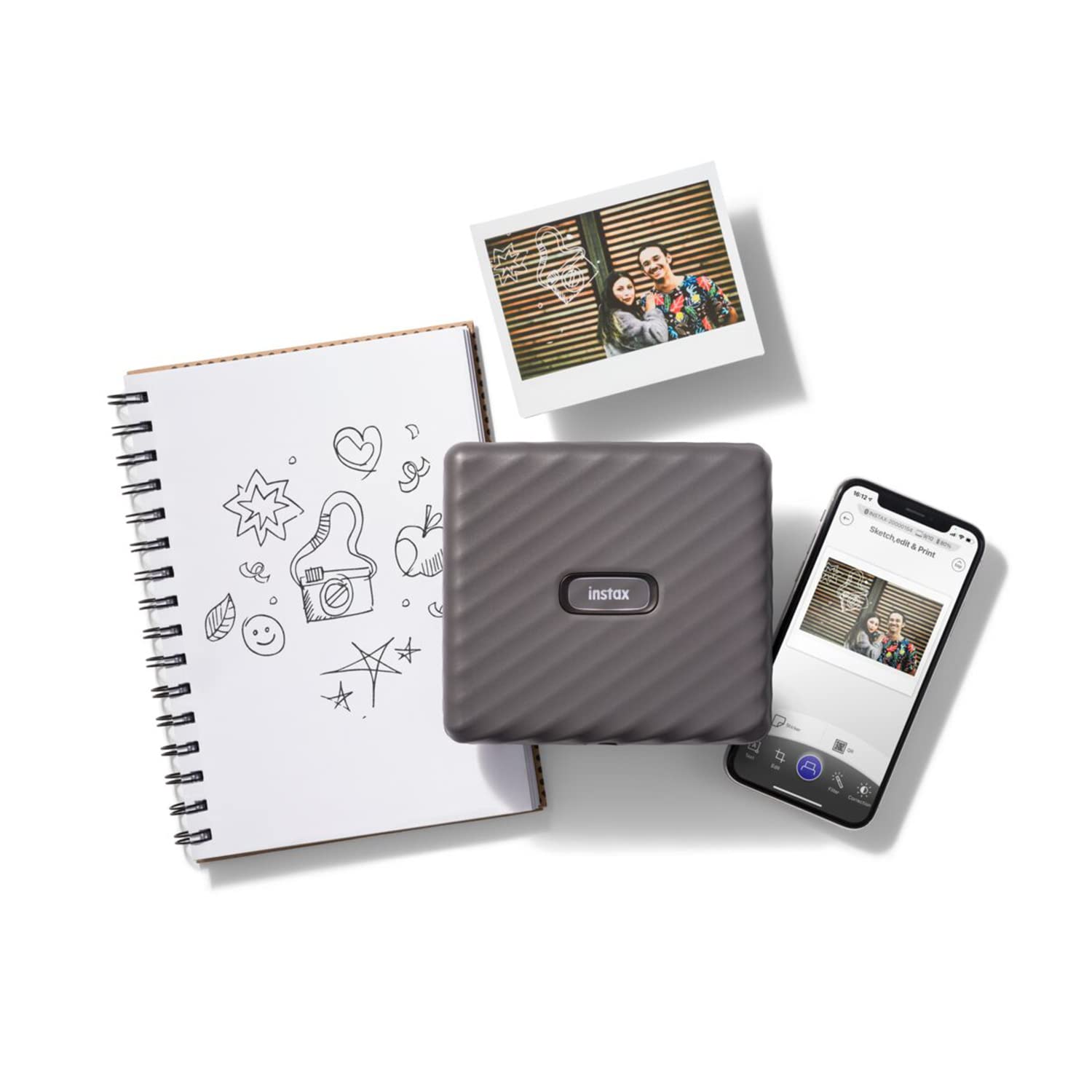 Fujifilm Instax Link Wide Instant Photo Printer (Mocha Grey) with 20 Sheets Wide Twin Pack Film & Cleaning Cloth - Perfect for Travel, Parties, and DIY Scrapbooking