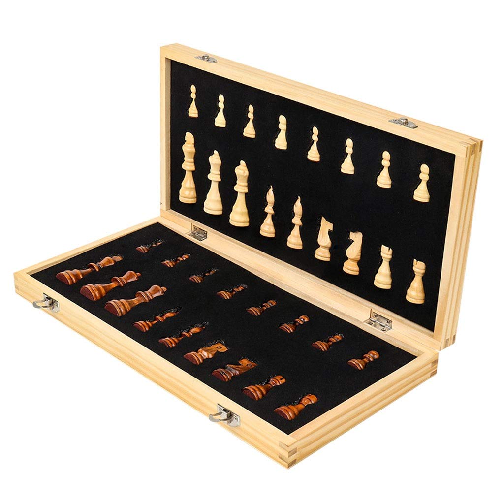 Folding Magnetic Chess Set - Wooden Board with Crafted Pieces & Storage - for Travel & Home