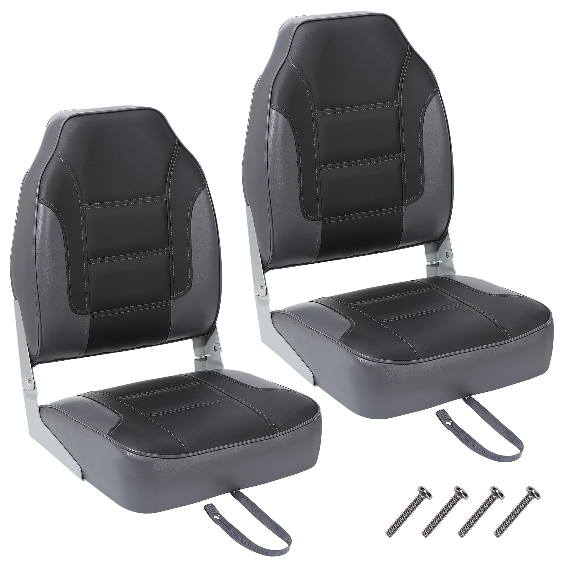 2 Pack High Back Folding Boat Seats with Stainless Steel Screws - Thickened Sponge Padding & Durable Hinge for Fishing, Sightseeing, Speedboat & Canoe (Perfect for Outdoor Water Activities & Marine Adventures)