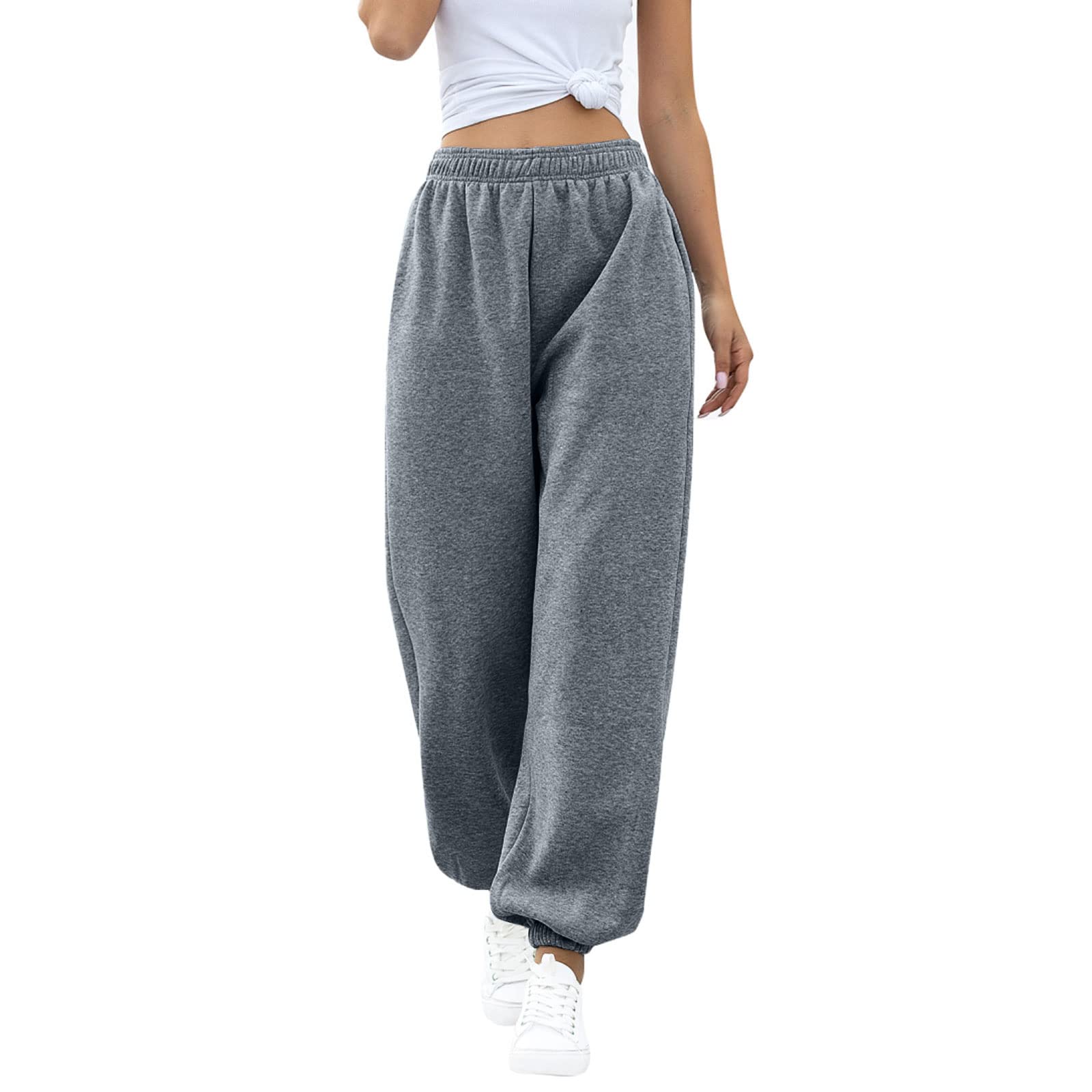 ASHER FASHION Women's High Waist Jogger Sweatpants - Baggy Lounge Yoga Pants with Pockets for Running, Workout & Casual Wear