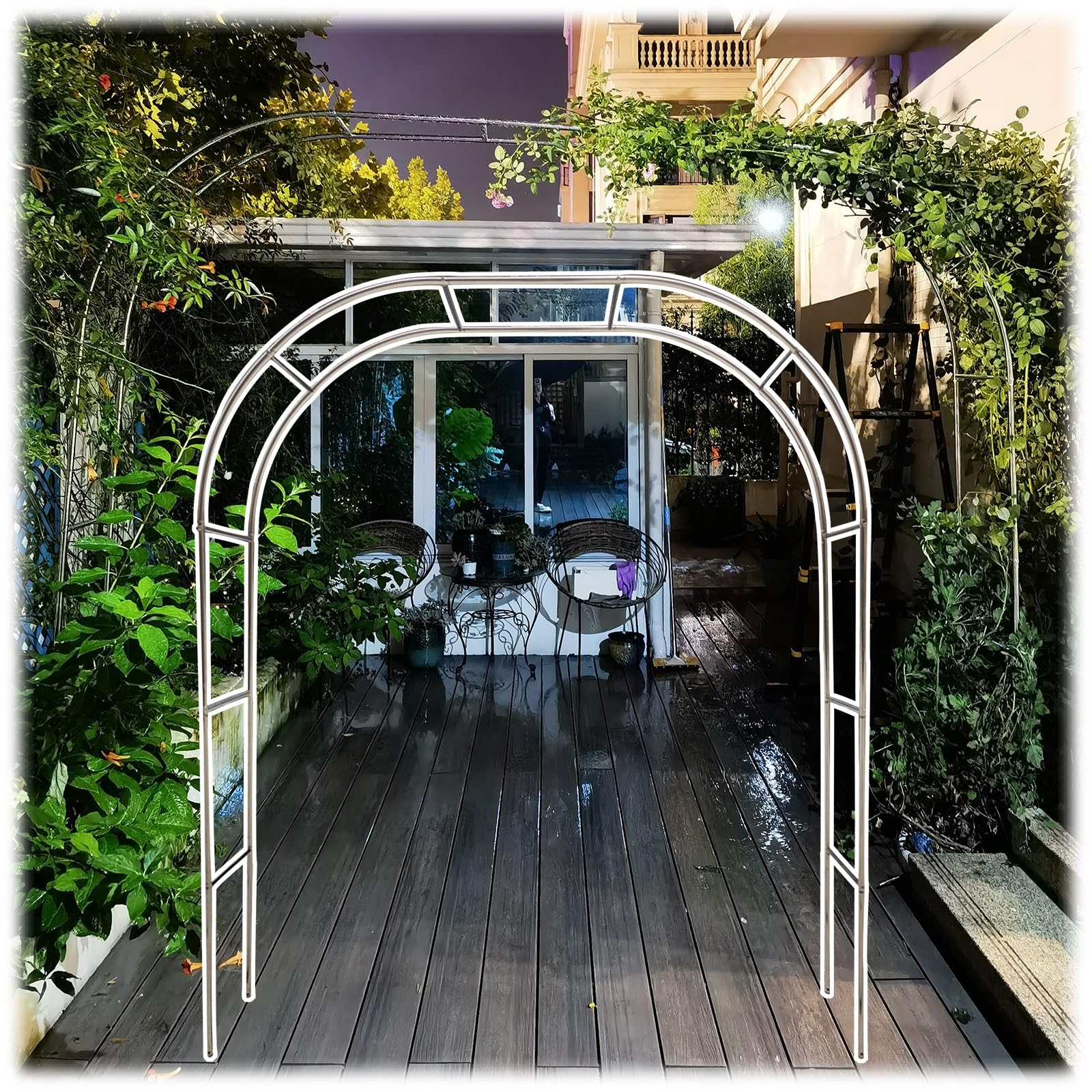 Premium Stainless Steel Garden Arbor Arch - 7.5/7.9ft Metal Frame for Climbing Plants, Roses & Wedding Decor | Durable Outdoor Structure for Backyard, Lawn, Patio & Courtyard | Perfect for Vine Support, Landscape Design & Romantic Wedding Ceremonies (Size: 2x2.4m)