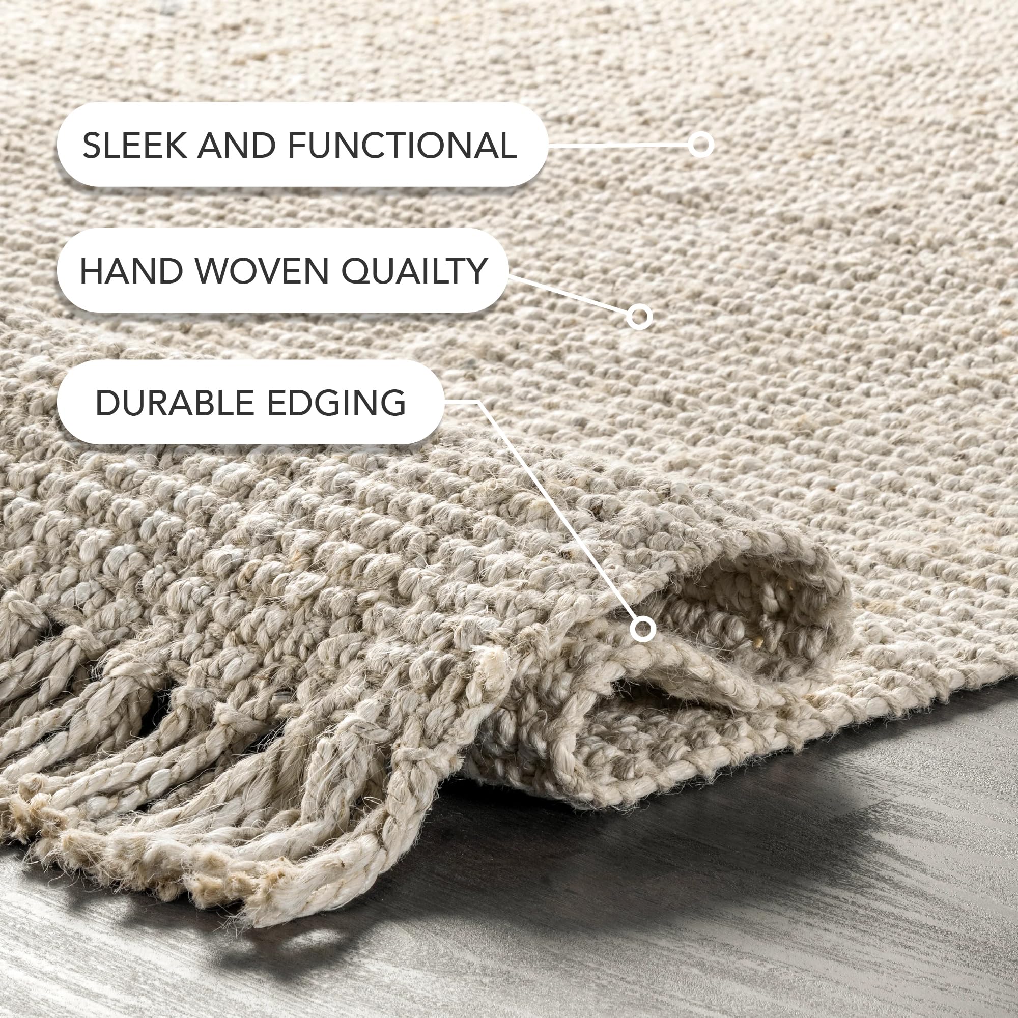 nuLOOM 6'x6' Square Daniela Jute Tassel Handwoven Area Rug - Off White Farmhouse Chunky Weave Natural Fiber Rug for Bedroom, Living Room, Dining Room, Office, Hallway & Entryway | Boho Home Decor, Cozy Floor Covering