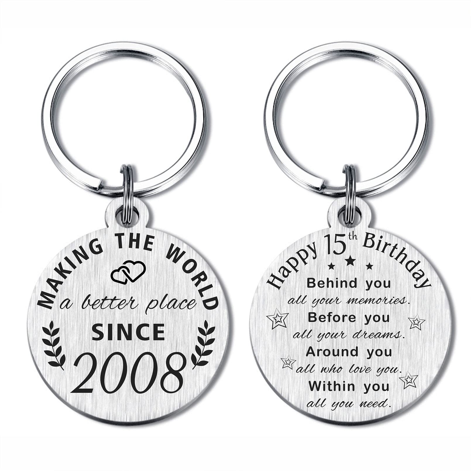 ABNTY 15th Birthday Gifts for Girls & Boys - 2008 Born Keychain, 15 Year Old Birthday Present, 2008 Themed Party Decorations - Perfect for Sweet 16 Countdown, Teen Birthday Celebrations & Milestone Keepsakes