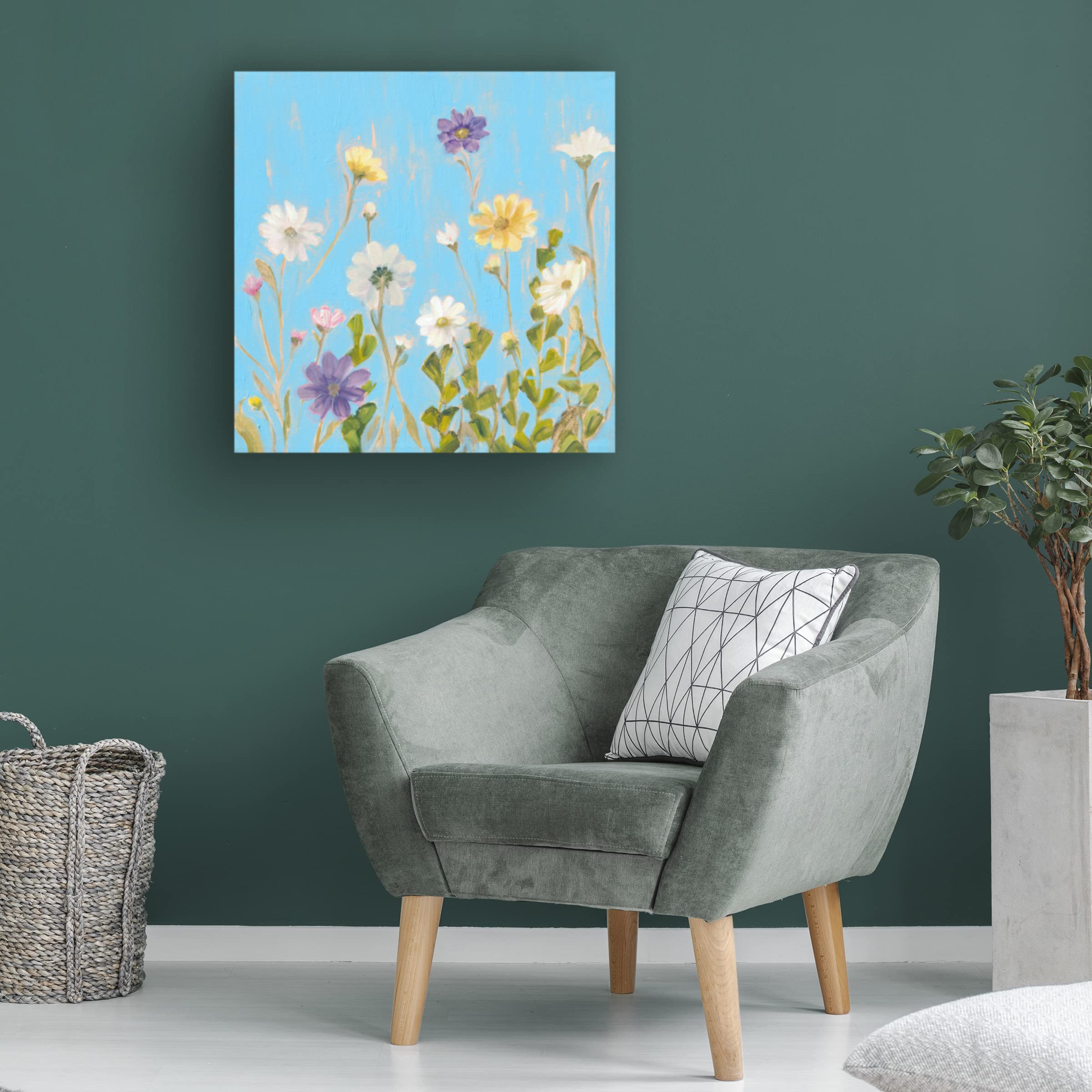 Sandra Iafrate 'Wild Flowers on Cerulean III' Canvas Wall Art Print - Floral Home Decor for Living Room, Bedroom & Office