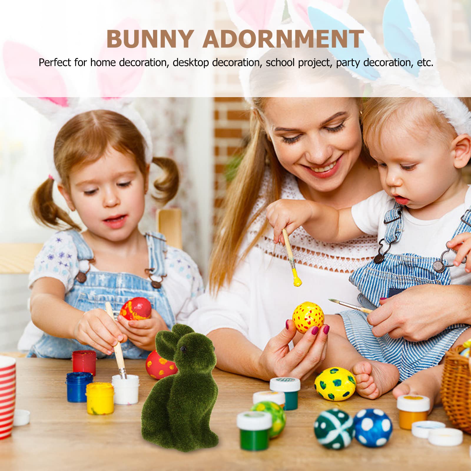 WINOMO 2Pcs Flocked Easter Bunny Figurines - Standing Furry Rabbit Sculpture for Easter Party Decorations, Home Decor, Table Centerpiece, Spring Gift Ideas (Green)