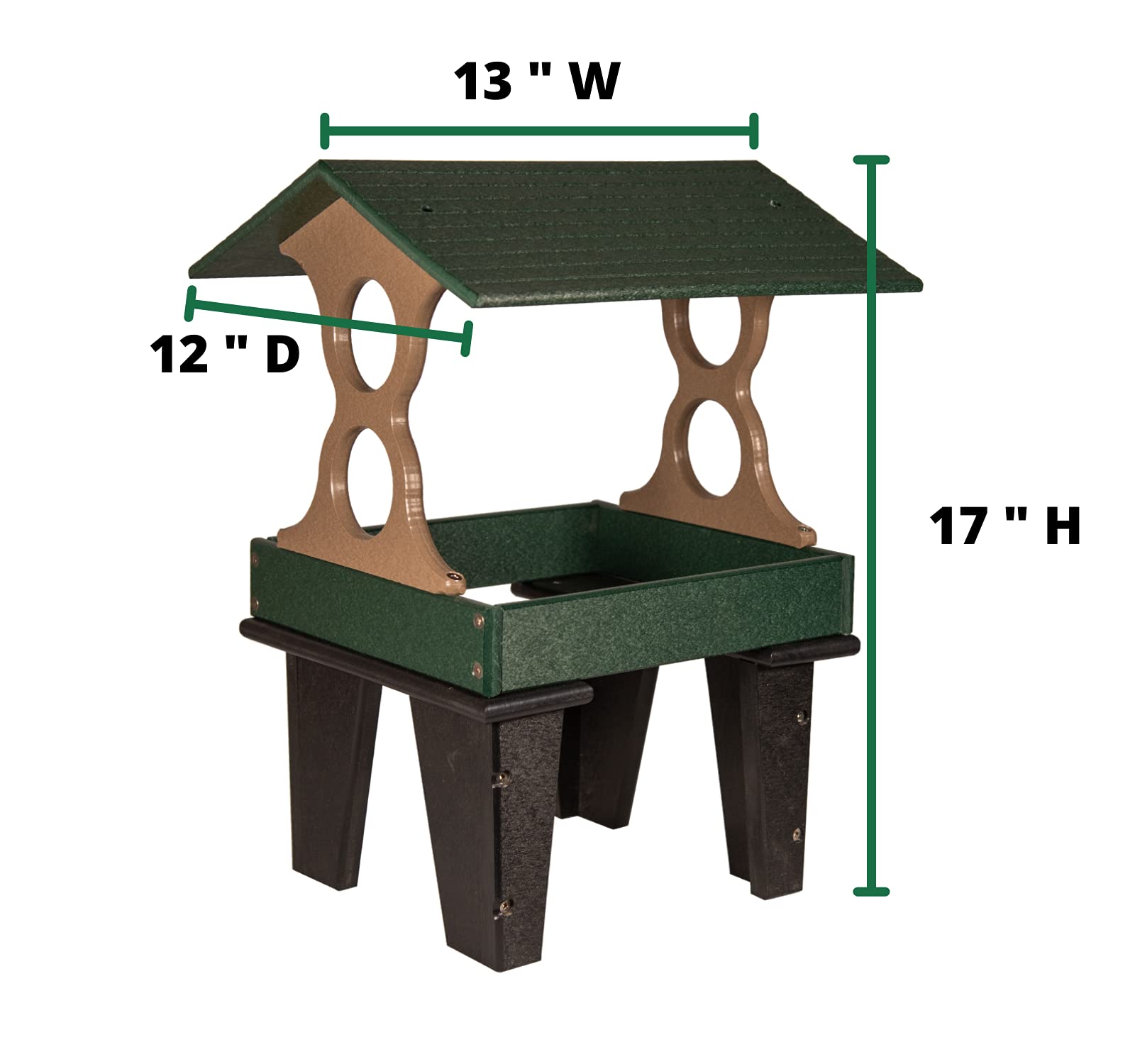 JC's Wildlife Medium Ground Fly Thru Bird Feeder - 4 Cups Capacity, Easy-Clean Covered Platform Feeder in Green & Tan - Attract Cardinals, Finches & More - Perfect for Backyards, Gardens & Bird Watching