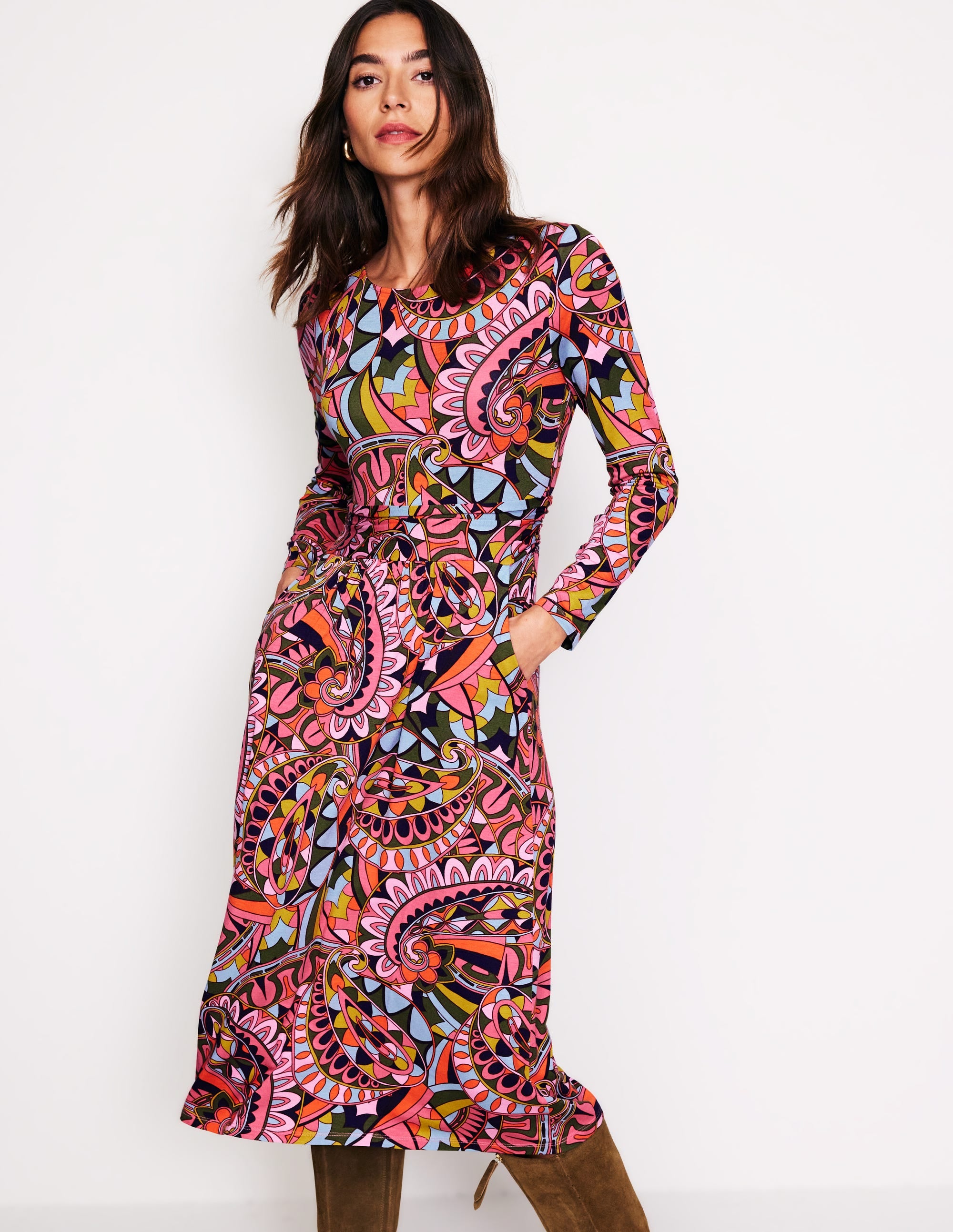Amelie Long Sleeve Midi Dress - Floral Paisley Print Women's Vintage Style Dress for Fall & Winter | Perfect for Office, Party & Special Occasions
