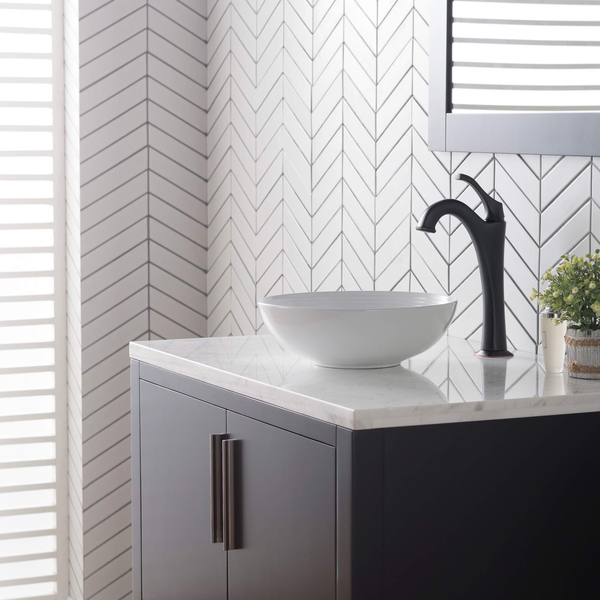 KRAUS Viva™ Round White Porcelain Ceramic Vessel Bathroom Sink - 13 Inch Diameter x 4.38 Inch Height (KCV-204GWH) | Modern Vanity Sink for Bathroom Remodel & Powder Room Upgrade