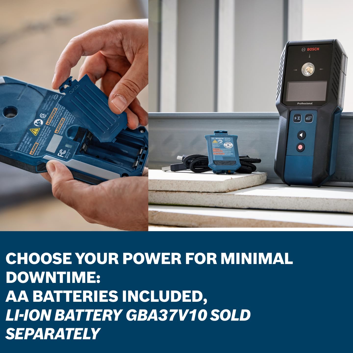 BOSCH GMS120-27 Professional Wall Scanner & Stud Finder - Detects Wood, Metal & Live Wires Behind Drywall - Includes 2 AA Batteries & Storage Pouch - Perfect for Home Renovation & DIY Projects