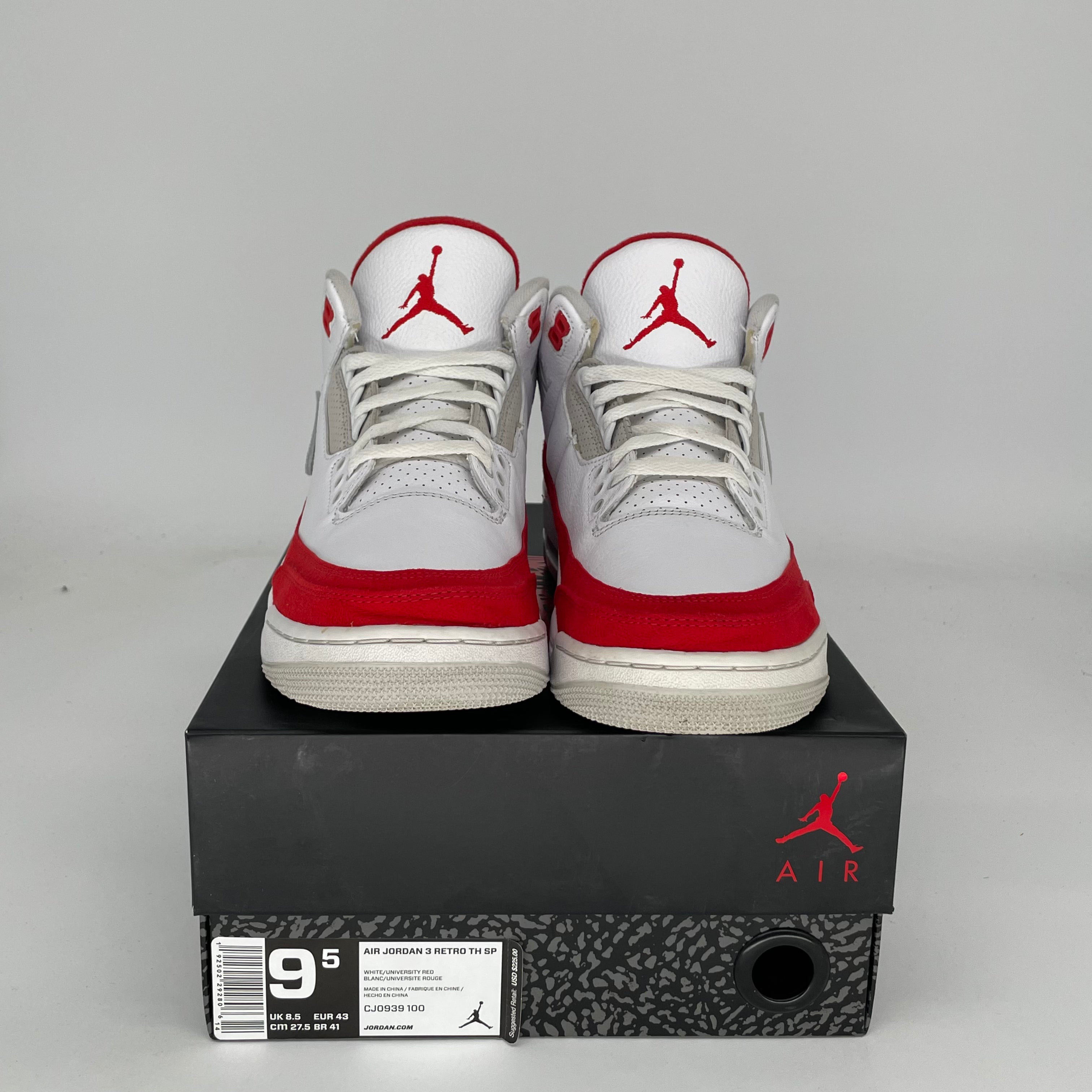 Air Jordan 3 Tinker White University Red Men's Basketball Shoes Size 9.5 - Authentic Retro Sneakers for Running, Gym & Streetwear Fashion (Style Code: CJ0939-100)