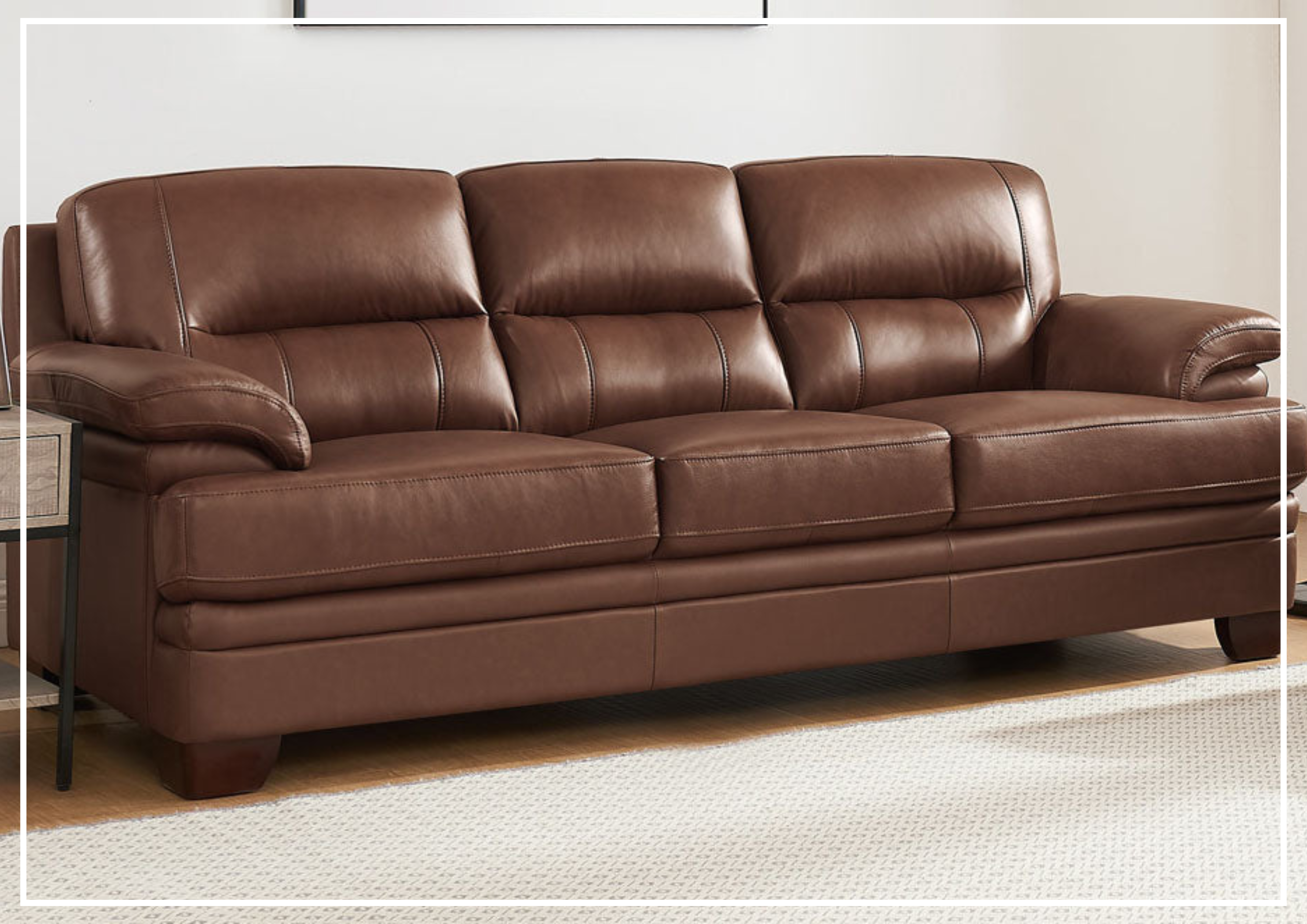 Hydeline Luxor Premium Leather 3-Seater Sofa with Cushion Arms - Modern Living Room Furniture for Home, Office & Lounge Comfort