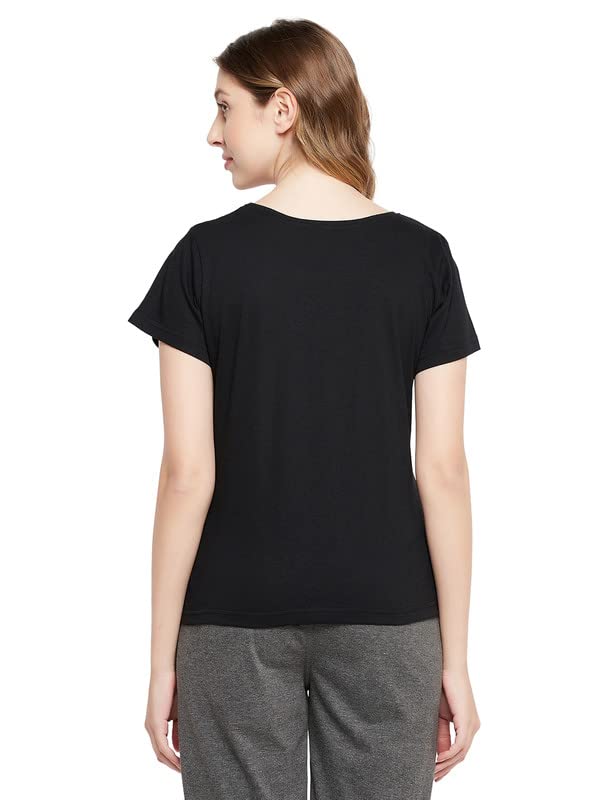 Clovia Women's Cotton Regular Fit Text & Graphic Print T-Shirt - Casual Comfort Top for Everyday Wear, Outings & Lounge
