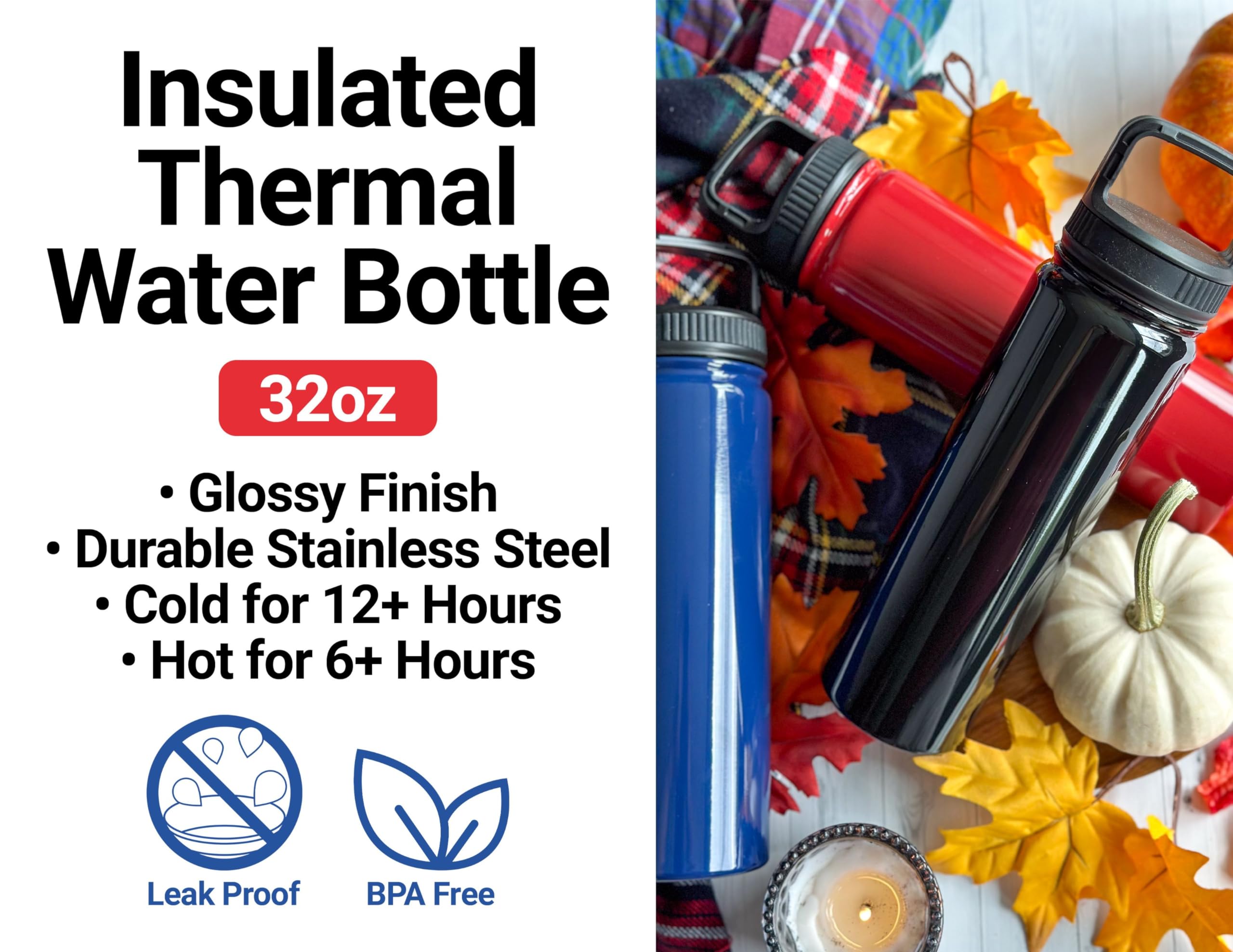 32oz Insulated Stainless Steel Water Bottle with Seafoam Engraving - Double Wall Vacuum Tumbler for Hot & Cold Drinks | Bradley Beach NJ Souvenir by R&R Imports | Perfect for Beach Trips, Gym & Outdoor Activities