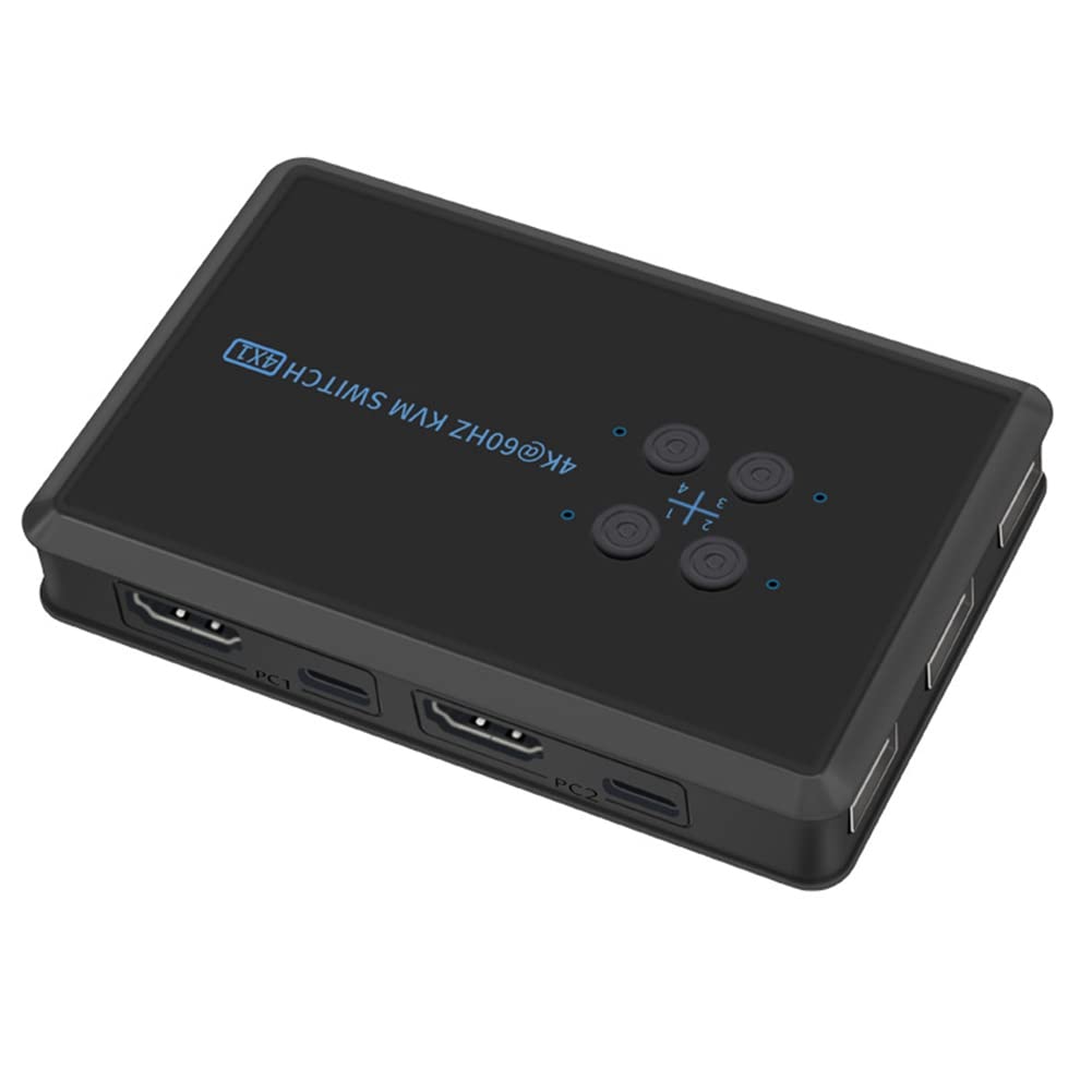 Wyerewel 4-Port KVM Switch 4 in 1 Out USB HDMI 4K@60Hz for Keyboard Mouse Printer Sharing with One-Button Switching - Perfect for Home Office, Gaming & Multi-Device Workspaces