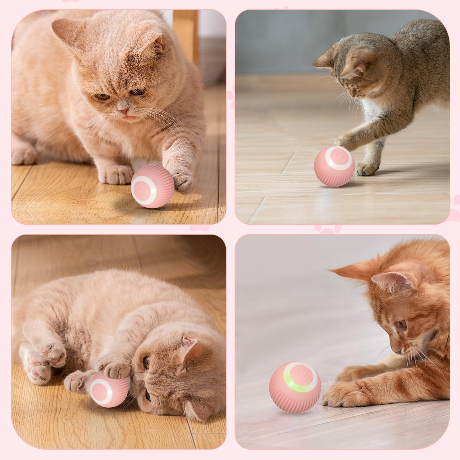 Shudyear Motorized Interactive Cat Toy with LED Lights - 360° Spinning Ball USB Charging Cat Teaser - Smart Electronic Pet Toy for Indoor Play & Exercise (Pink) - Perfect for Bored Cats & Kittens Entertainment