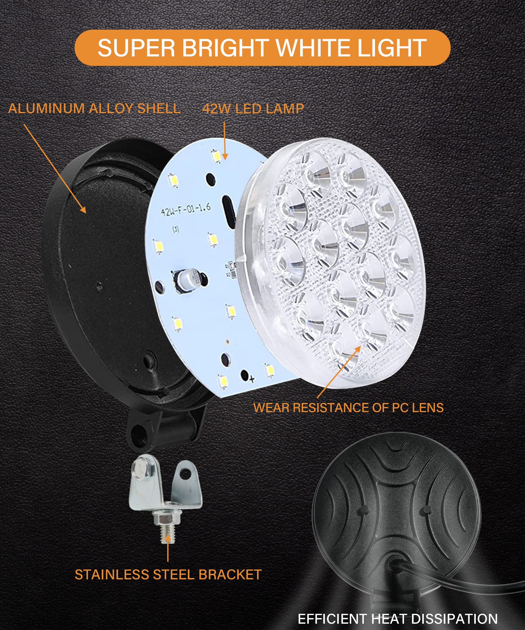 2PCS 4.5 Inch Round LED Offroad Lights - 42W Waterproof Spot & Flood Light Bar for Trucks, ATV, UTV, Jeep - Durable Bumper Work Light for Off-Roading, Fog, Hunting & Camping