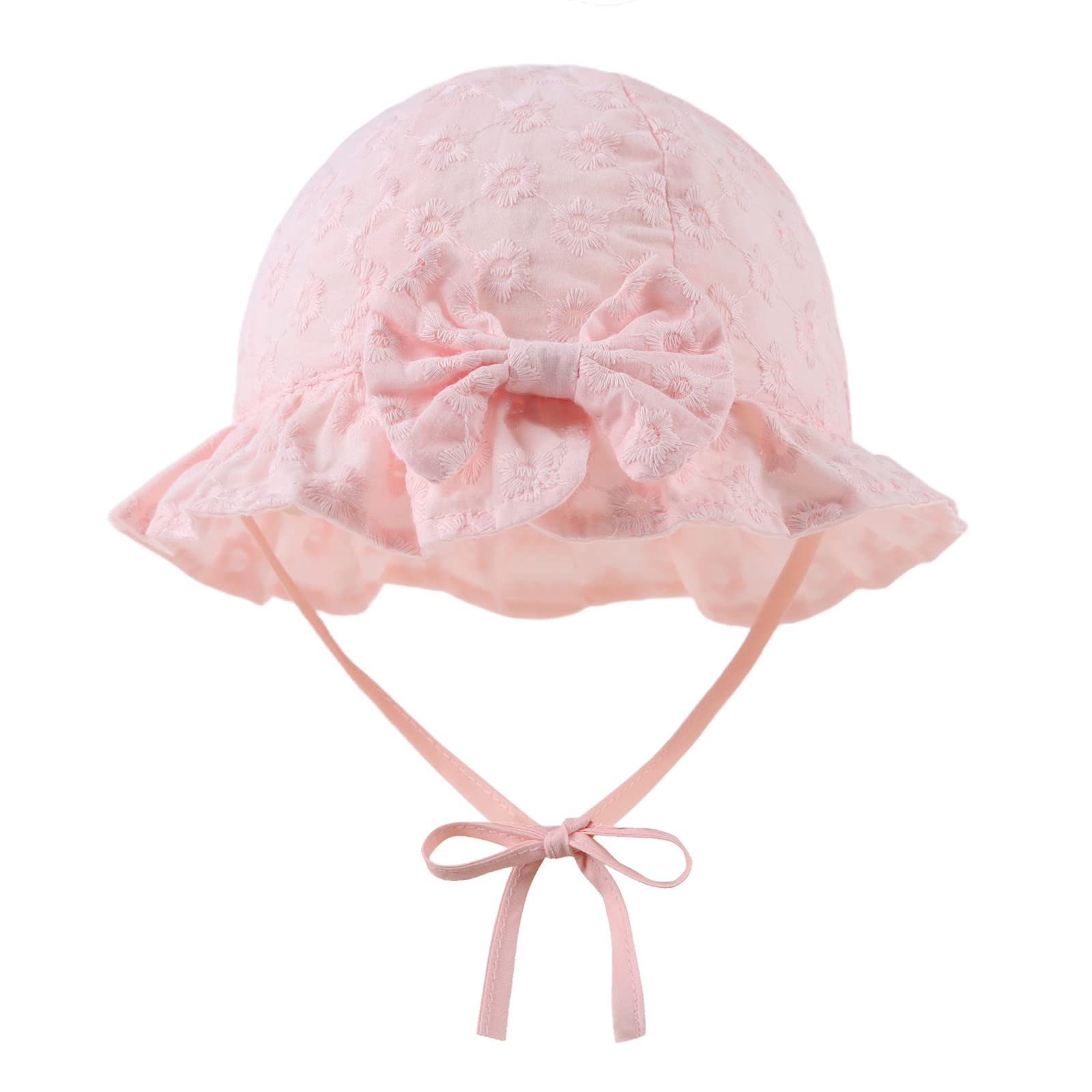 Summer Baby Hats for Girls 0-2 Years - Soft Cotton Infant Sun Hat with Bowknot, Cute Toddler Bucket Hats for Sun Protection - Perfect for Beach, Park & Outdoor Activities