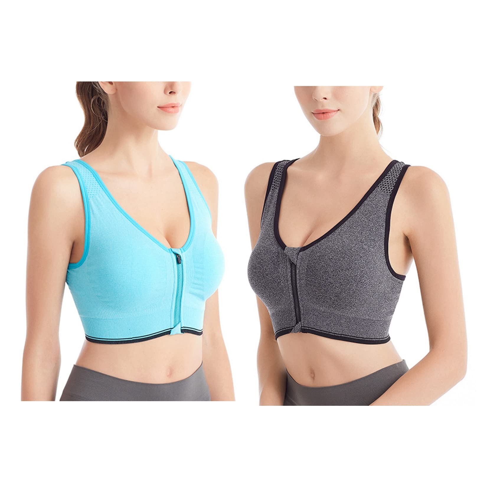 Plus Size Zip Front Sports Bra - High Impact Yoga & Fitness for Women | Activewear Set of 2
