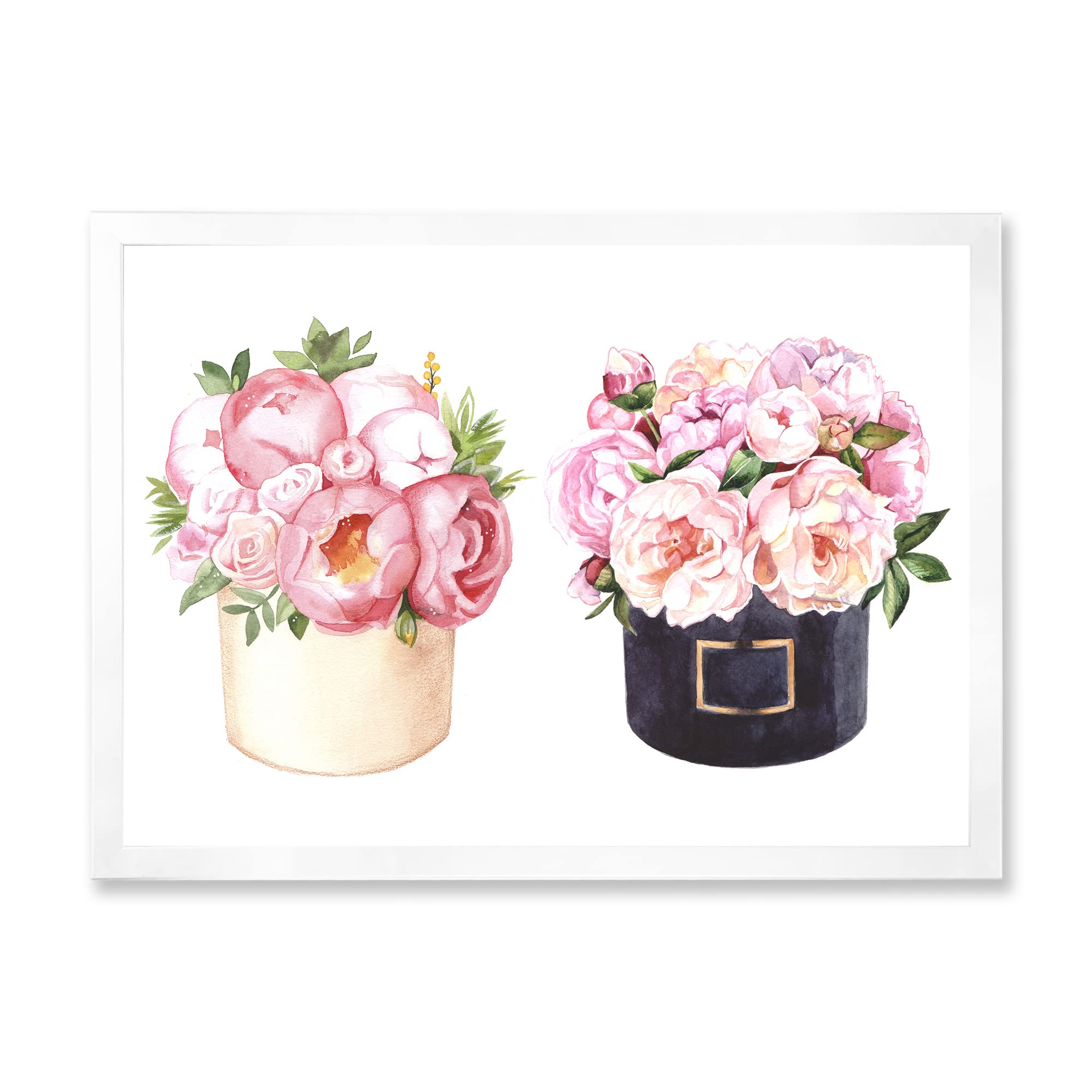 DesignQ Floral Wall Decor - Peonies and Roses Framed Canvas Art for Farmhouse, Living Room, Bedroom & Office Decor