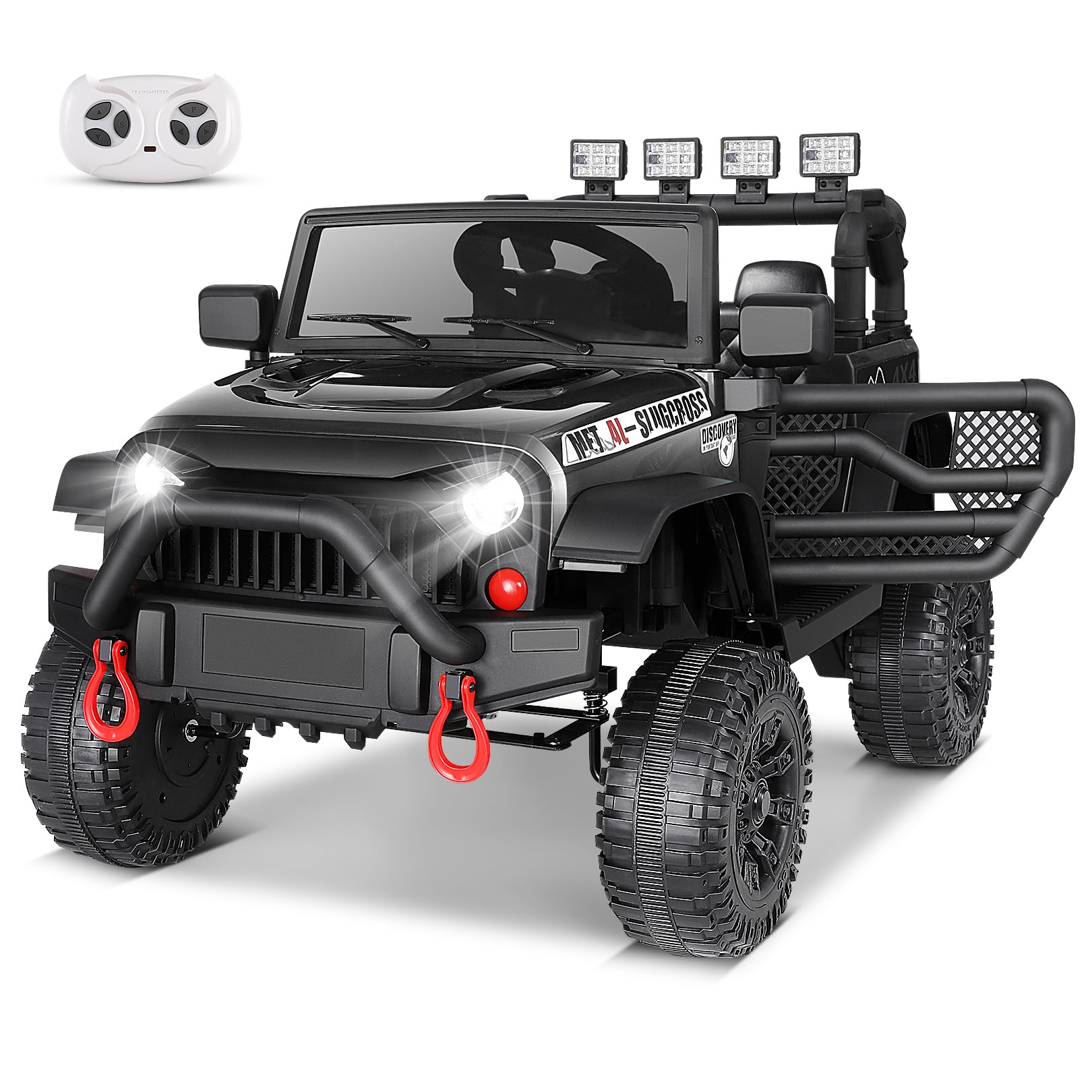 Hikole 12V Electric Ride-On Car for Kids with Parent Remote Control, Spring Suspension, LED Headlights & Bluetooth - Multi-Terrain Kids Toy Car with Digital Dashboard & Easy Towing - Perfect Birthday Gift for Boys & Girls (Black) - Great for Outdoor Play, Backyard Fun & Neighborhood Adventures