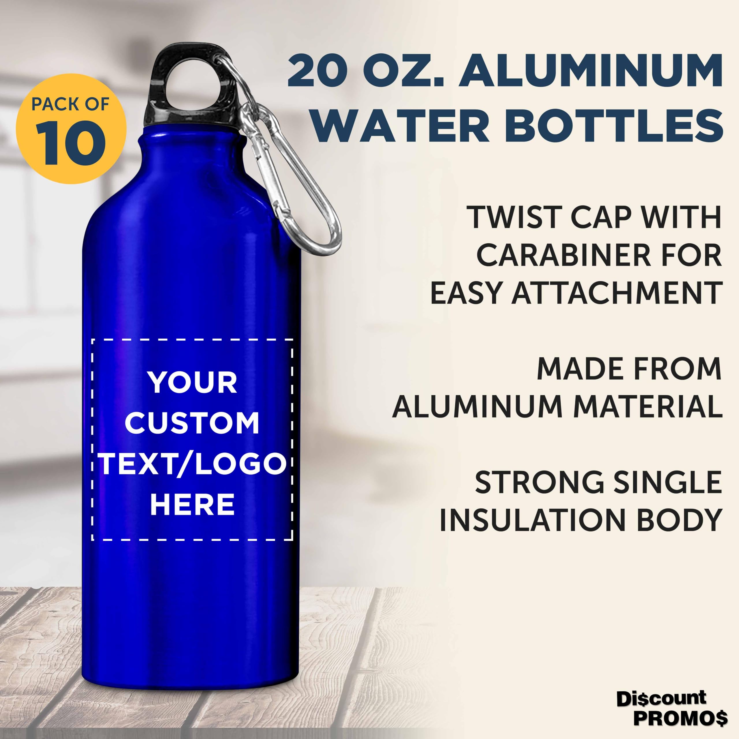 Custom 20oz Aluminum Water Bottles Bulk Pack (Set of 10) - Personalized Reusable Sports Bottles for Gym, Hiking, Camping & Outdoor Activities - BPA-Free & Eco-Friendly - Great for Corporate Gifts, Team Events & Promotions