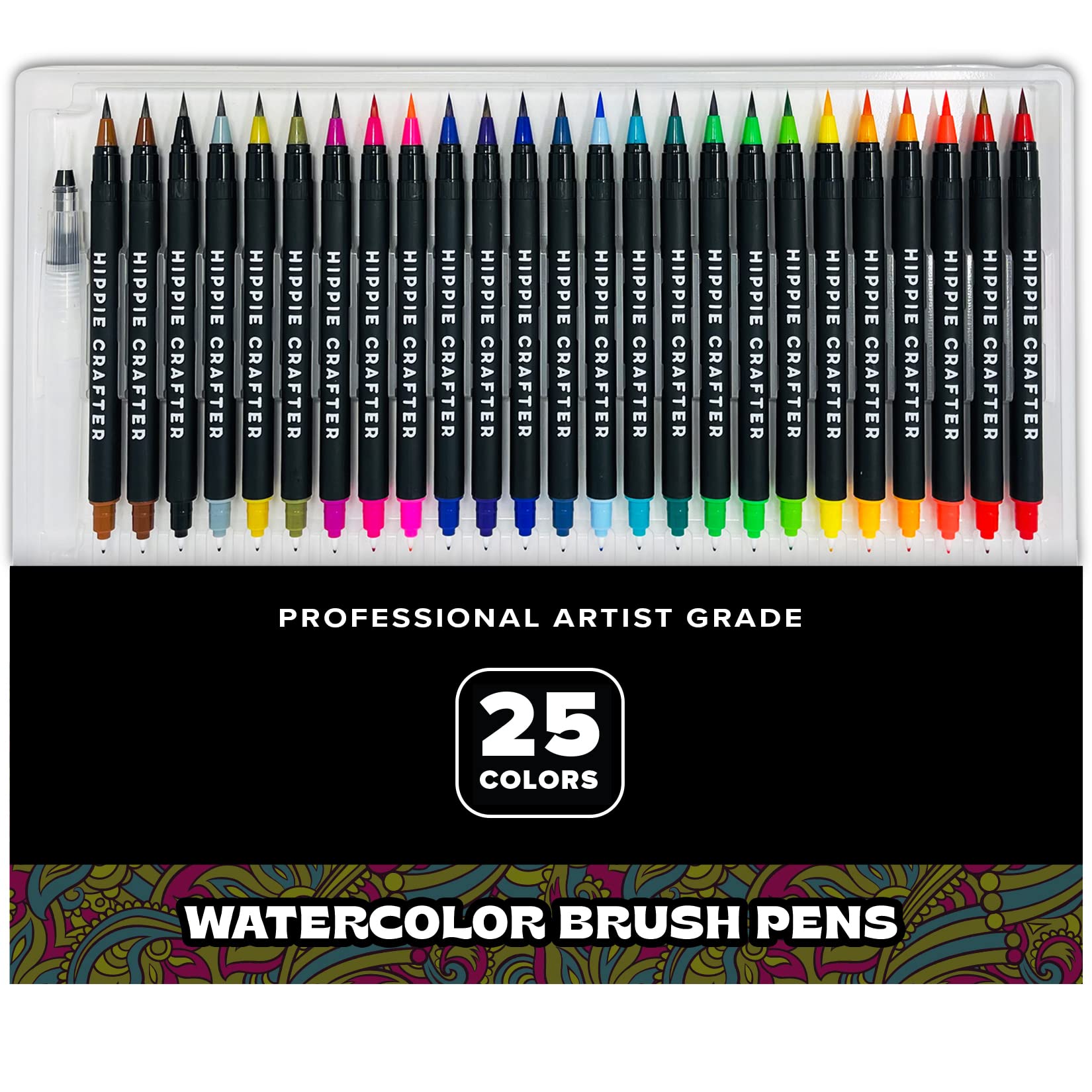 25-Pack Watercolor Brush Pens Set - Artist Watercolor Markers with Brush Tip for Painting, Drawing & Calligraphy - Perfect for Adults, Artists & DIY Craft Projects - Ideal for Sketching, Scrapbooking & Watercolor Art
