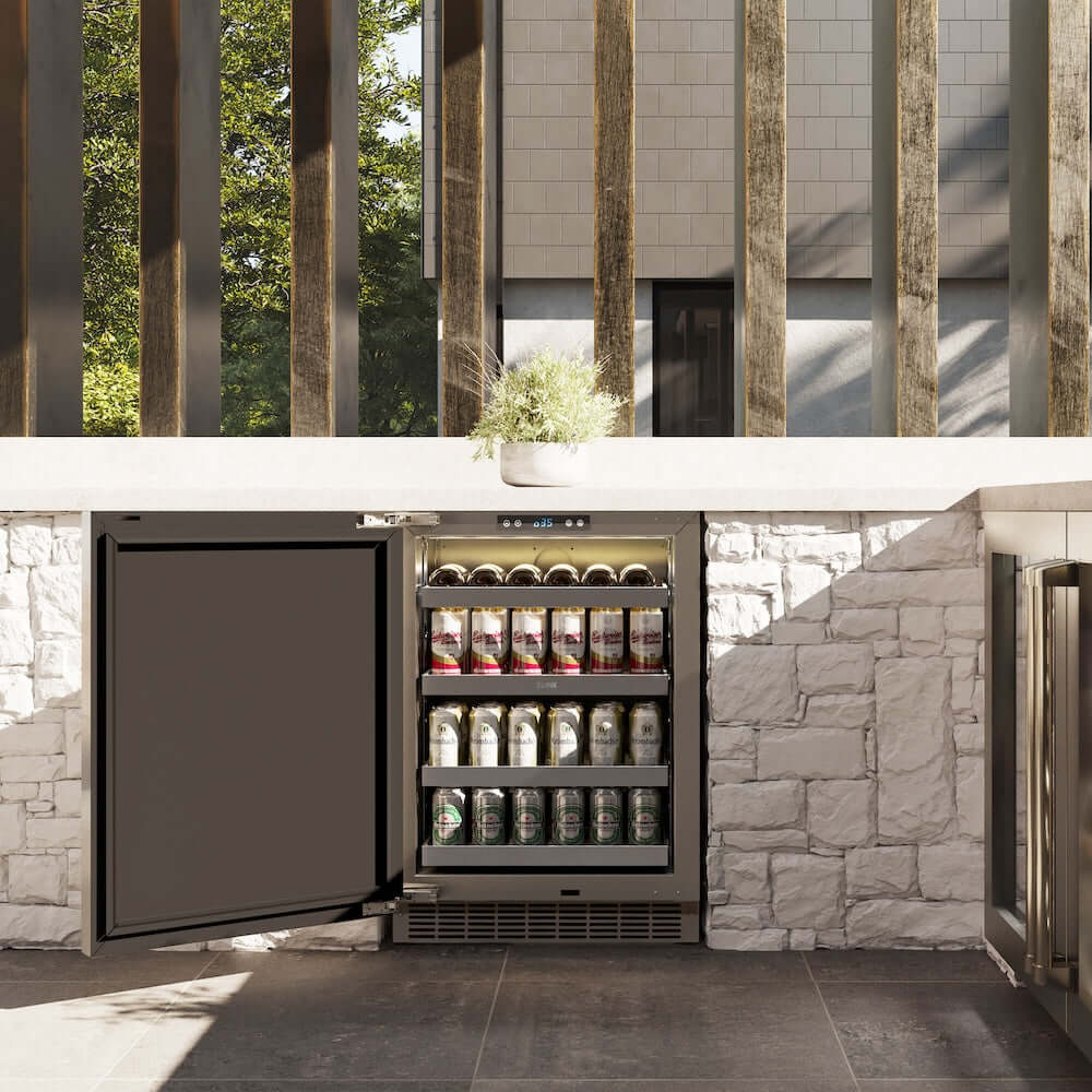ZLINE 24 Inch Stainless Steel Beverage Refrigerator - Touchstone 151 Can Capacity with Solid Door (RBSO ST 24) - Perfect for Home Bar, Office, or Entertainment Room