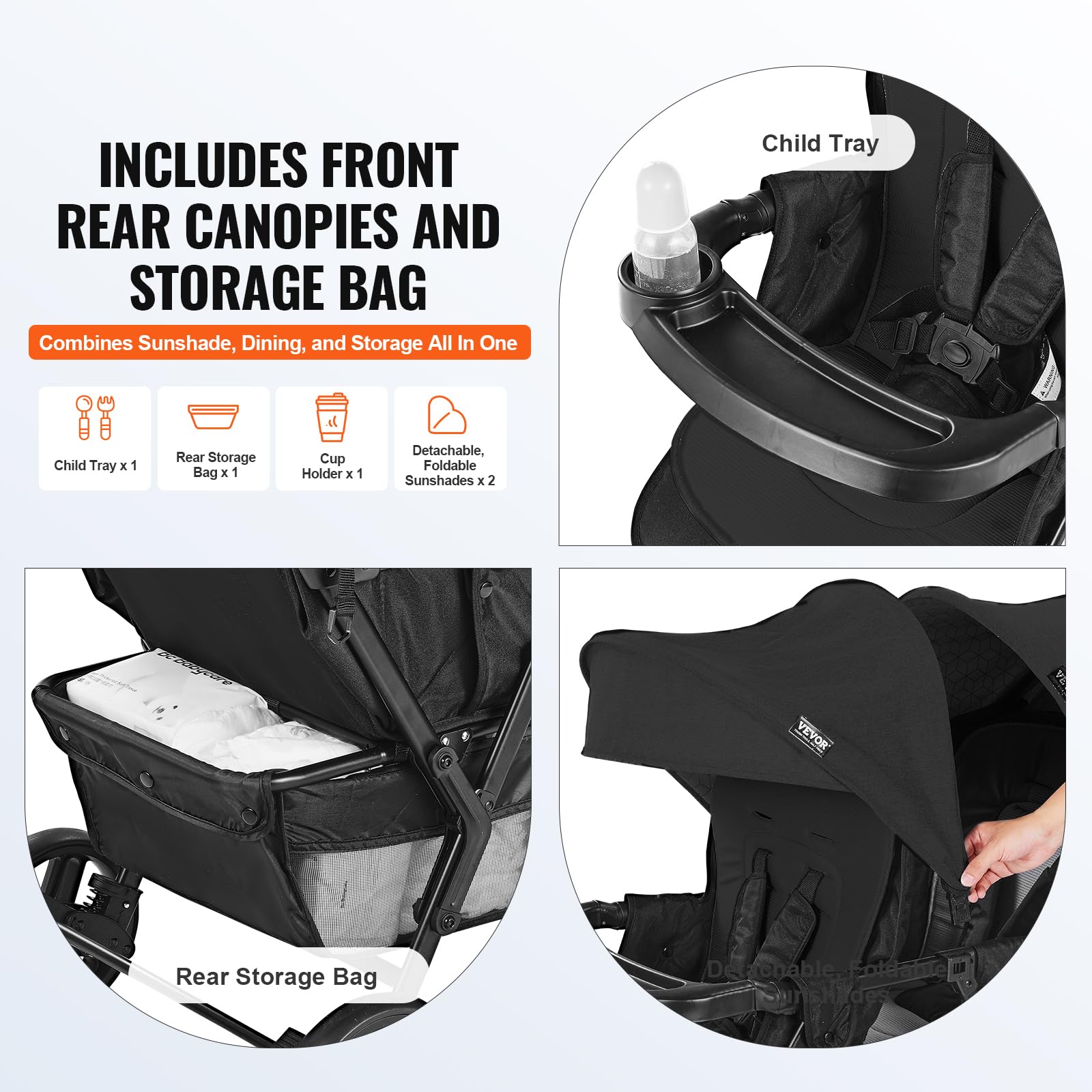 VEVOR Double Stroller for Toddlers - Lightweight Side by Side Baby Stroller with Canopy, Adjustable Seats & Storage Basket - Perfect for Twins, Siblings or Daycare Use at Parks, Malls & Travel