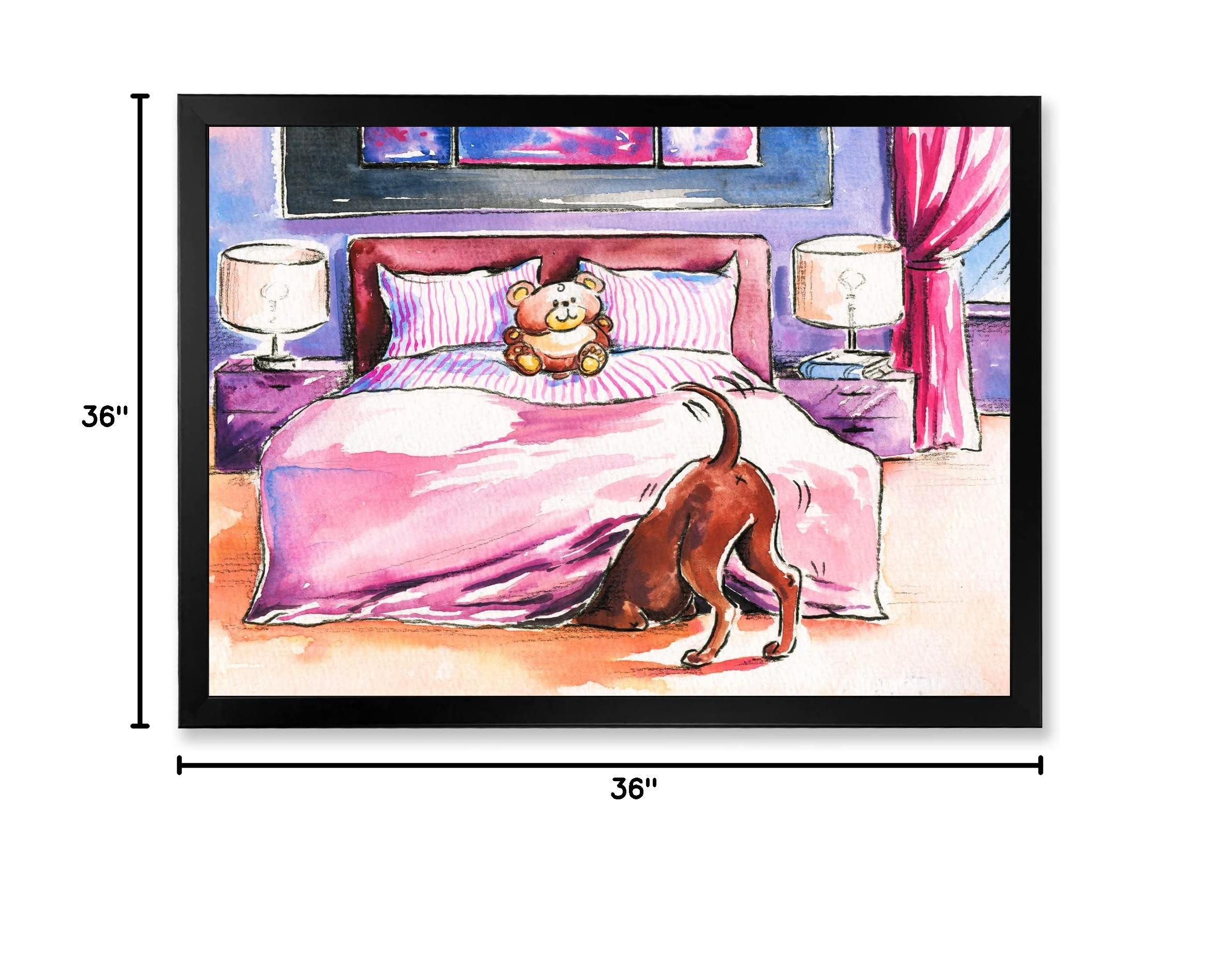 Rustic Brown Dog Peeking Under Bed Farmhouse Framed Wall Art - Perfect for Living Room, Bedroom & Pet Lover Home Decor