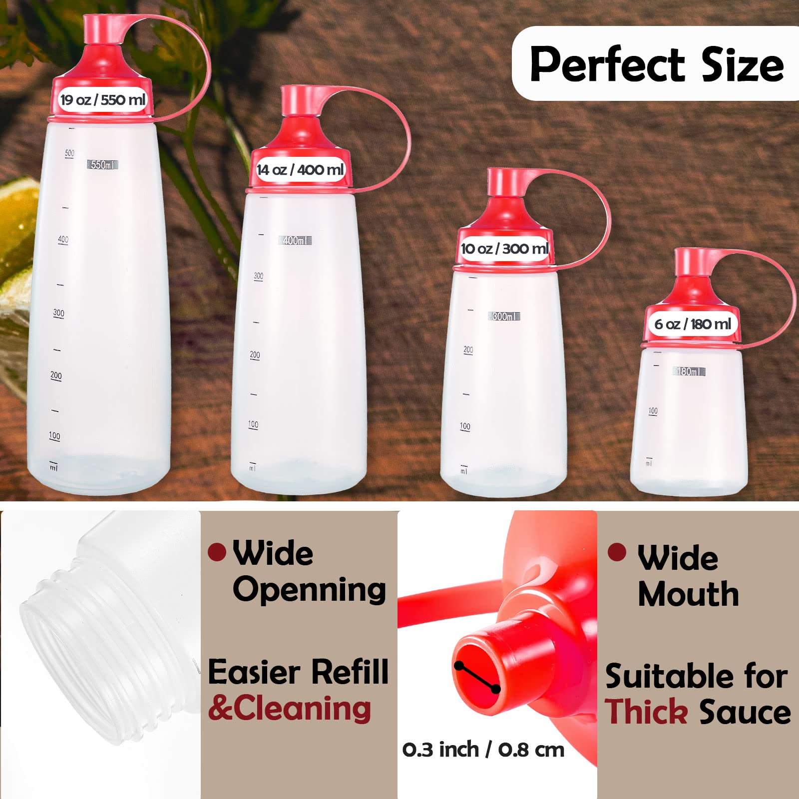 13 oz Plastic Condiment Squeeze Bottles (2-Pack) - Wide Mouth Sauce Dispenser for Ketchup, Mustard, Pancake Batter, Icing & Salad Dressing - Perfect for Kitchen, BBQ, Griddle Cooking & Food Prep