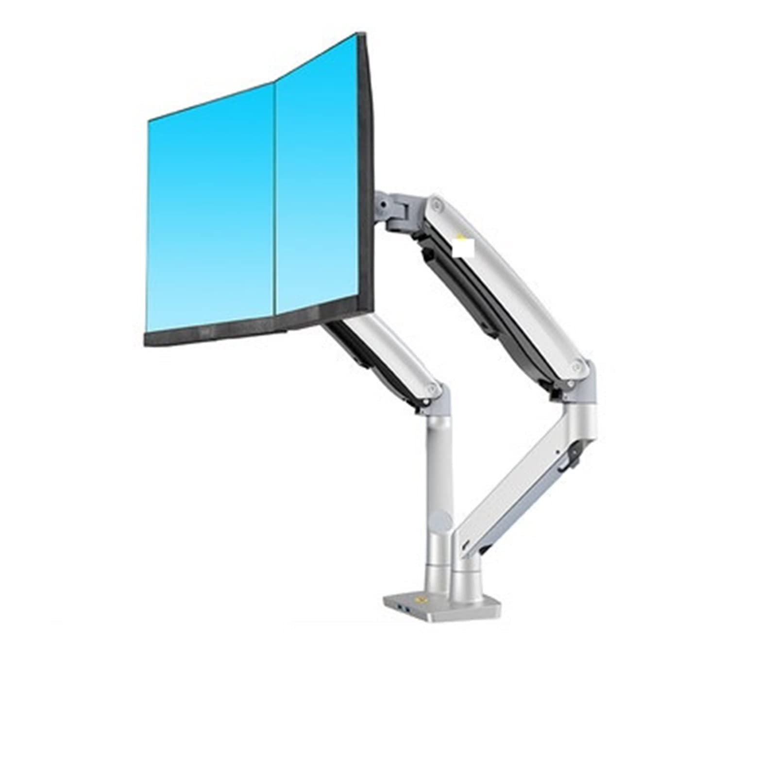 JALYKA F195A Dual Monitor Stand - Adjustable Gas Spring Arm for 22-32 Inch Screens (3-12kg Capacity), Aluminum Alloy Construction with USB Hub - Silver | Perfect for Home Office, Gaming Setup & Workspace Ergonomics