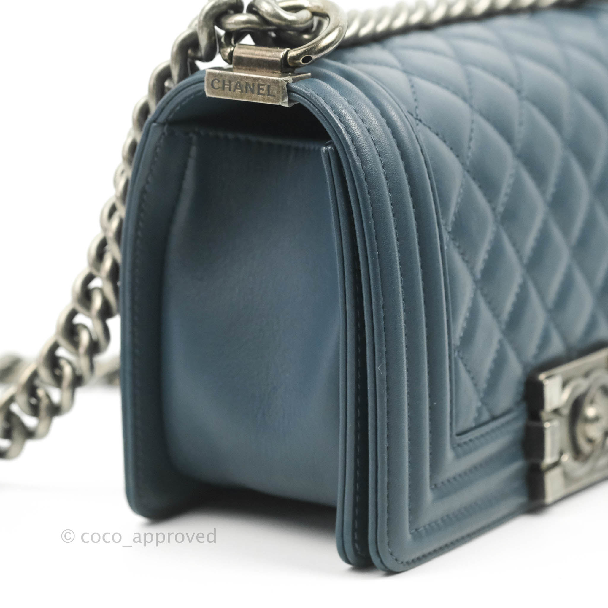 Chanel Boy Small Navy Blue Calfskin Leather Bag with Ruthenium Hardware - Perfect for Evening Events & Luxury Fashion Accessories