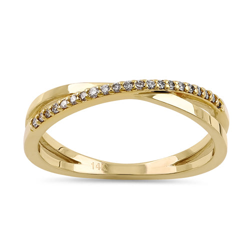 14K Yellow Gold X Crossover Diamond Ring for Women - Elegant Stackable Wedding Band, Anniversary Gift, Promise Ring - Perfect for Everyday Wear & Special Occasions