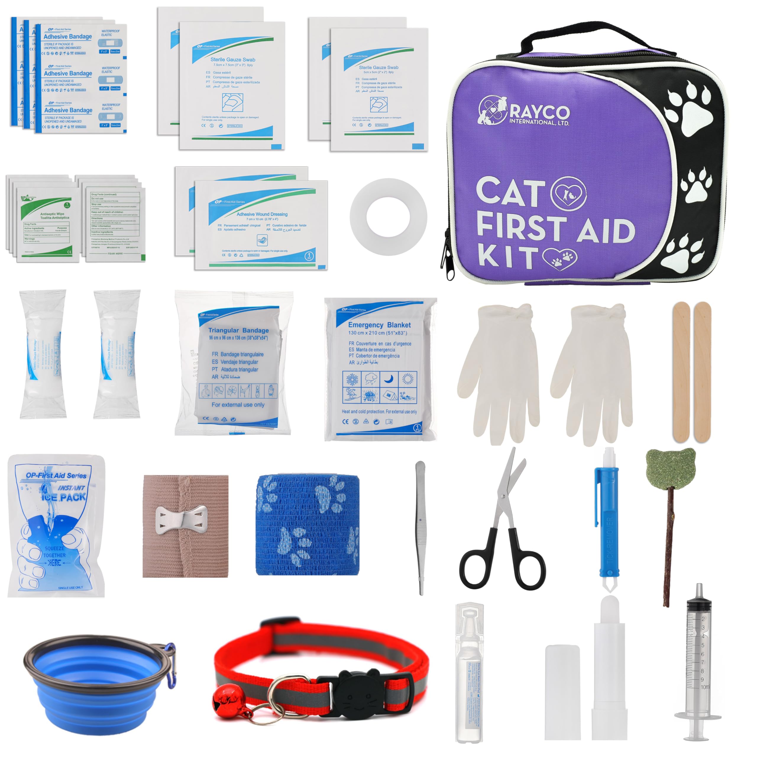 Pet First Aid Kit for Cats - Emergency Care Supplies for Wounds, Burns & Injuries - Essential for Travel, Hiking & Home Safety