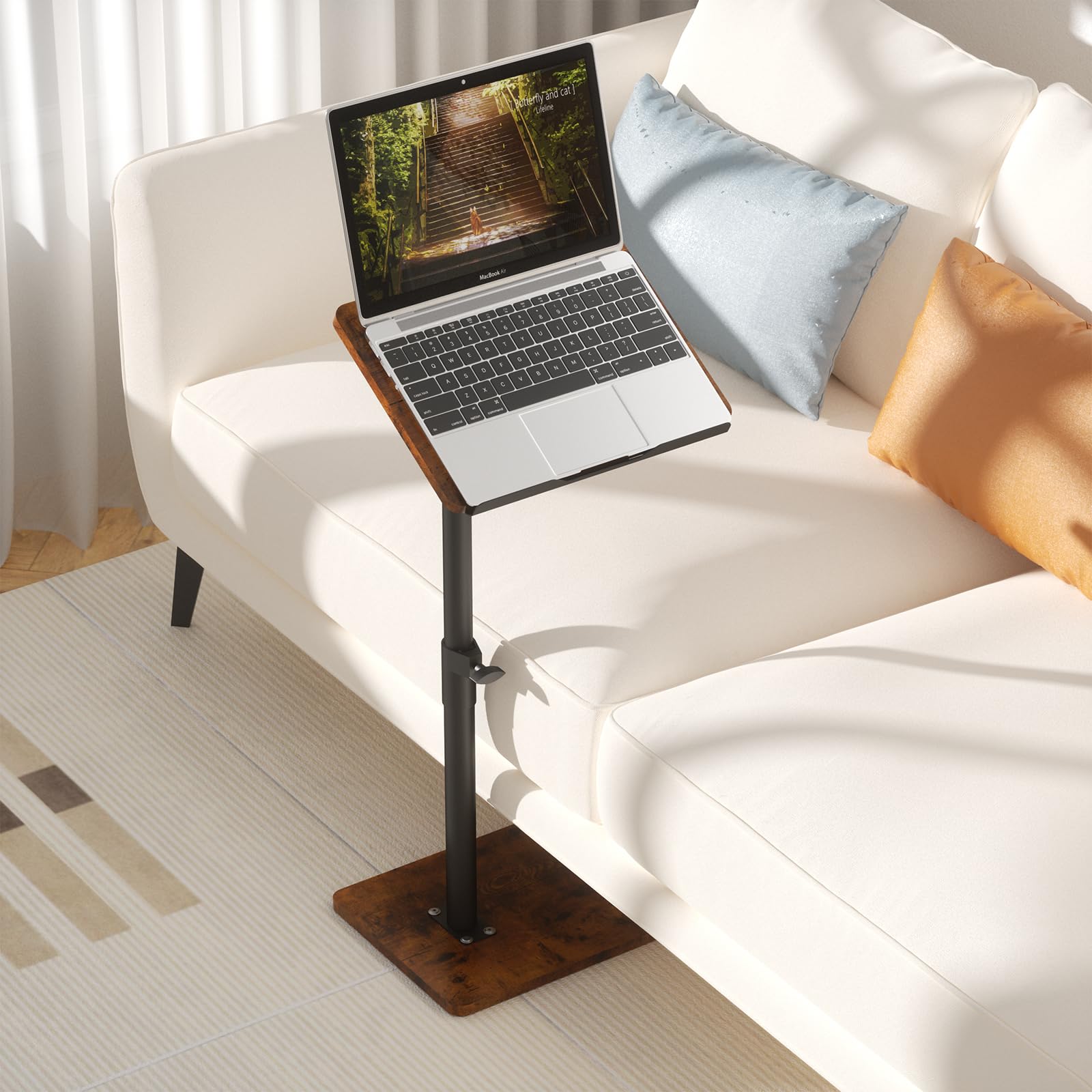 360° Swivel Adjustable Couch Armrest Tray Table - Height Adjustable Side Table for Sofa, Bed & Chair with Phone/Tablet Slot - Perfect for Snacking, Reading & Working in Small Spaces (Rich Finish, Angle Adjustable)