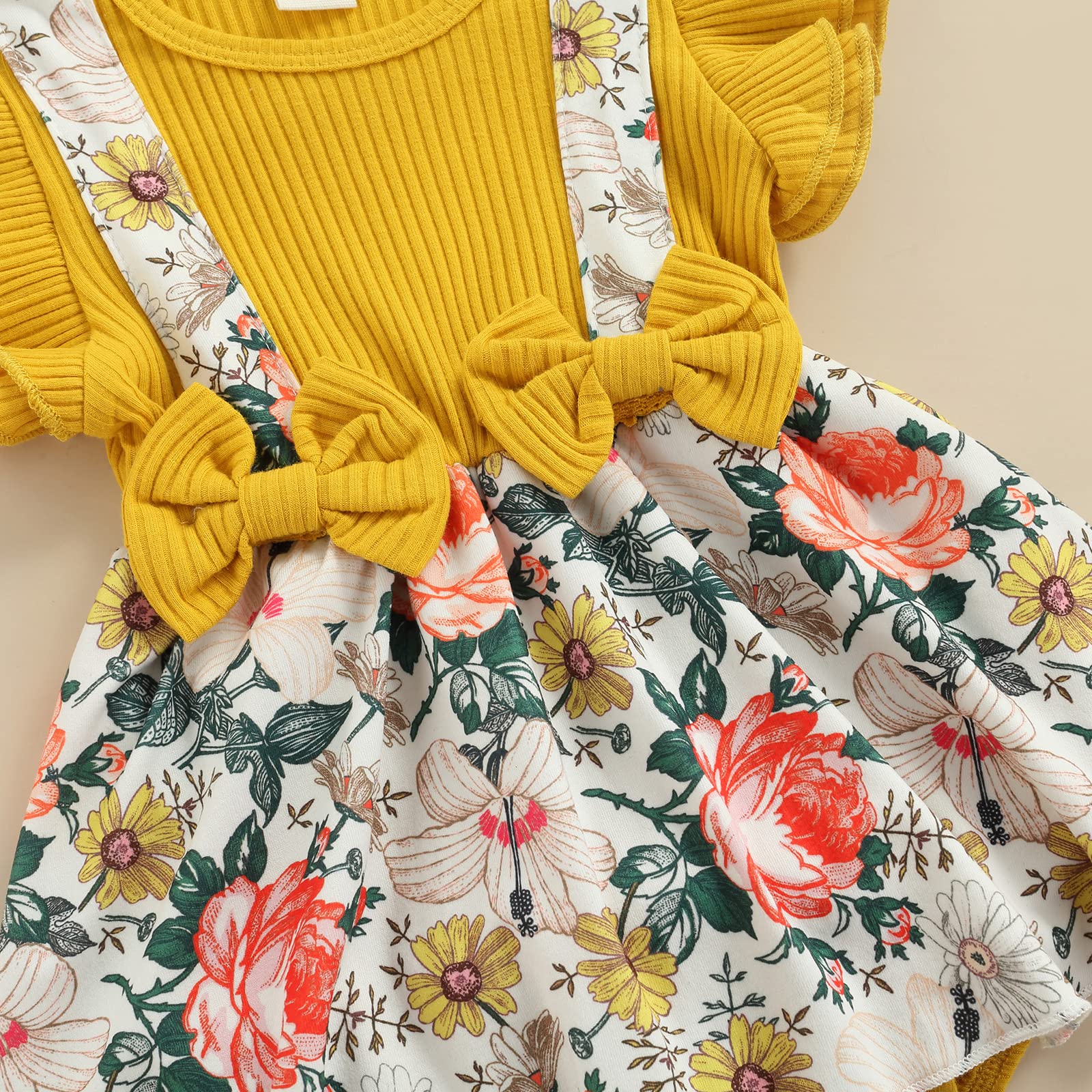 Adorable Newborn Baby Girl Romper Dress Set - Ribbed Floral Outfit with Ruffle Tutu Skirt & Headband | Soft Summer Infant Clothes for Photo Shoots, Parties & Special Occasions