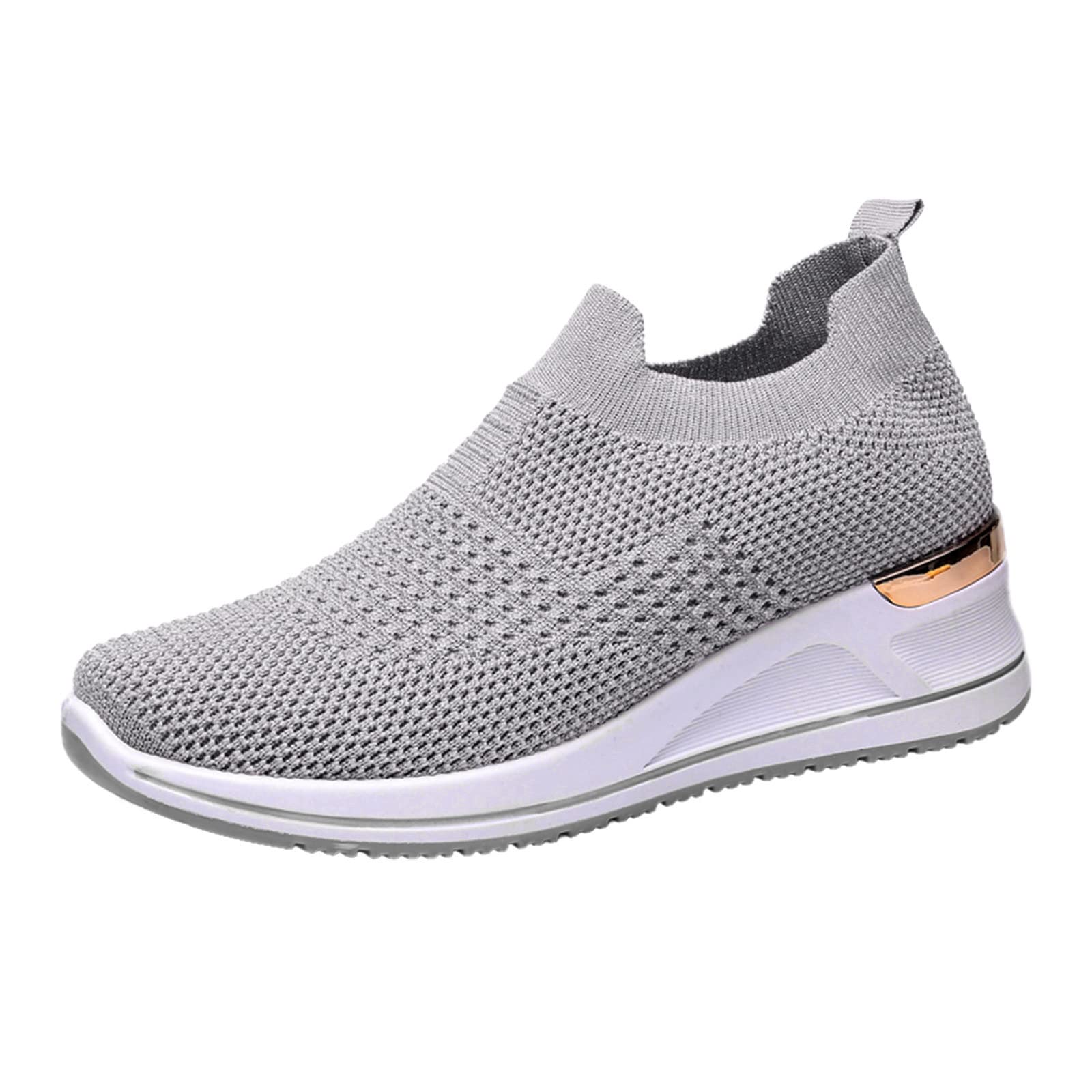 Breathable Women's Running Sneakers - Lightweight Mesh Casual Shoes for Outdoor Training, Fitness & Sports | Non-Slip Wedge Sole Design (Grey, Size 7) | Perfect for Jogging, Gym Workouts & Daily Wear